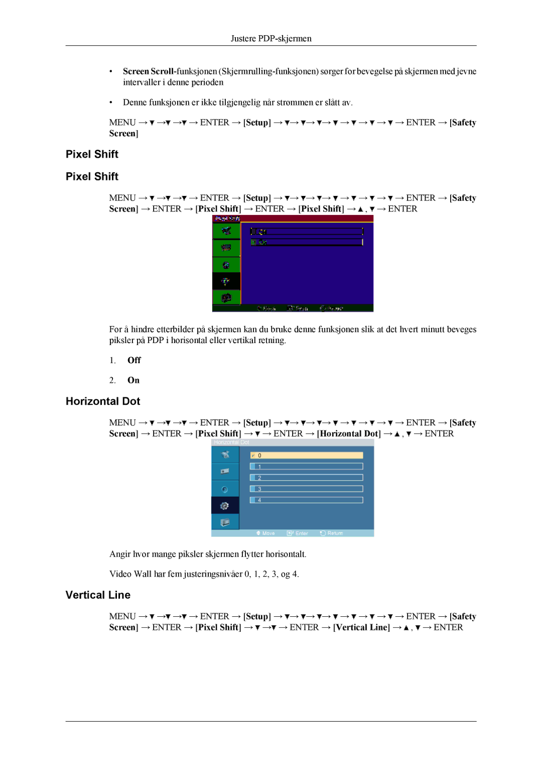 Samsung PH42KLPLBC/EN, PH50KLPLBC/EN, PH50KLTLBC/EN manual Pixel Shift, Horizontal Dot, Vertical Line 