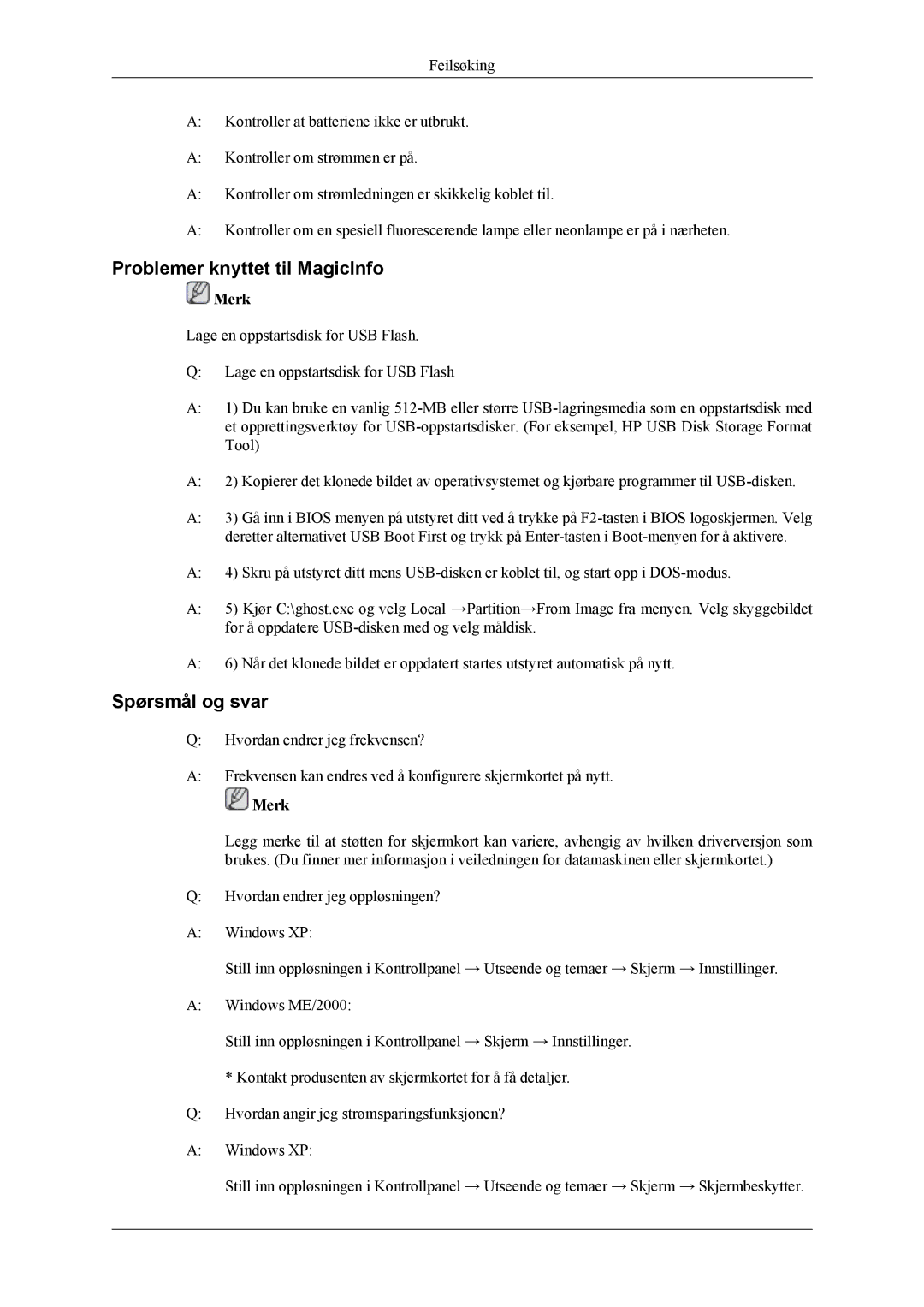 Samsung PH50KLPLBC/EN, PH50KLTLBC/EN, PH42KLPLBC/EN manual Problemer knyttet til MagicInfo, Spørsmål og svar 