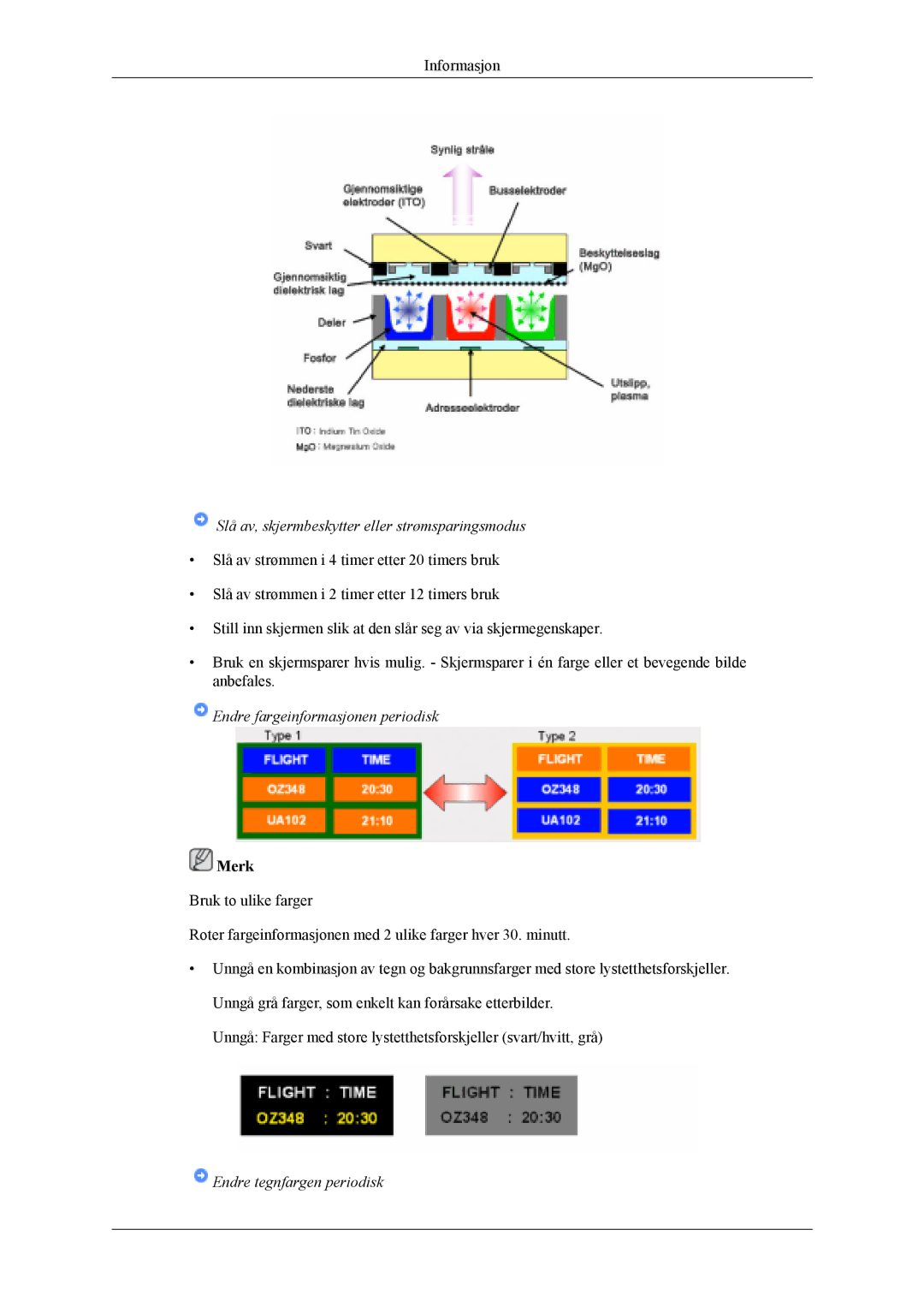 Samsung PH42KLPLBC/EN, PH50KLPLBC/EN, PH50KLTLBC/EN manual Endre fargeinformasjonen periodisk 