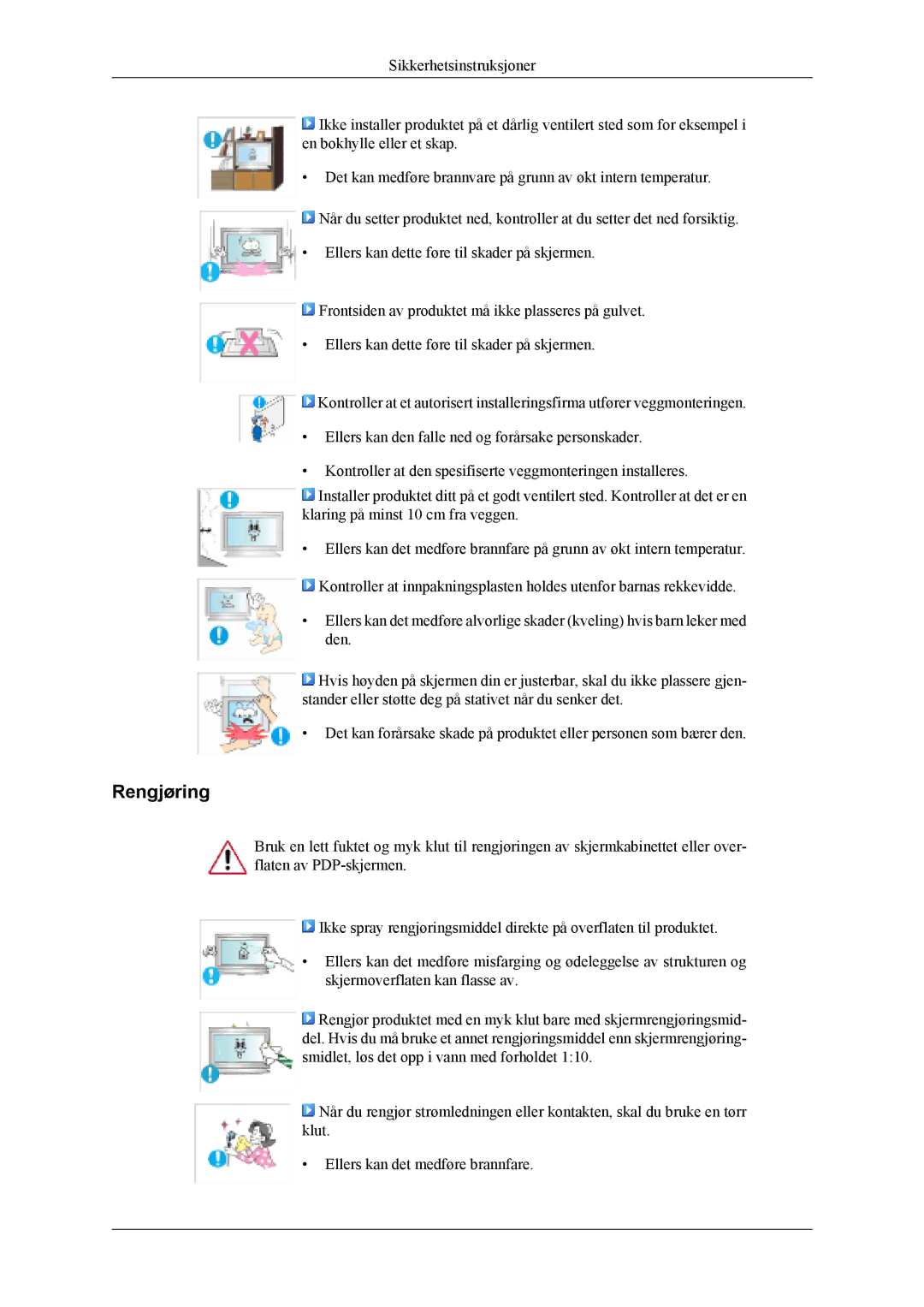 Samsung PH50KLTLBC/EN, PH50KLPLBC/EN, PH42KLPLBC/EN manual Rengjøring 