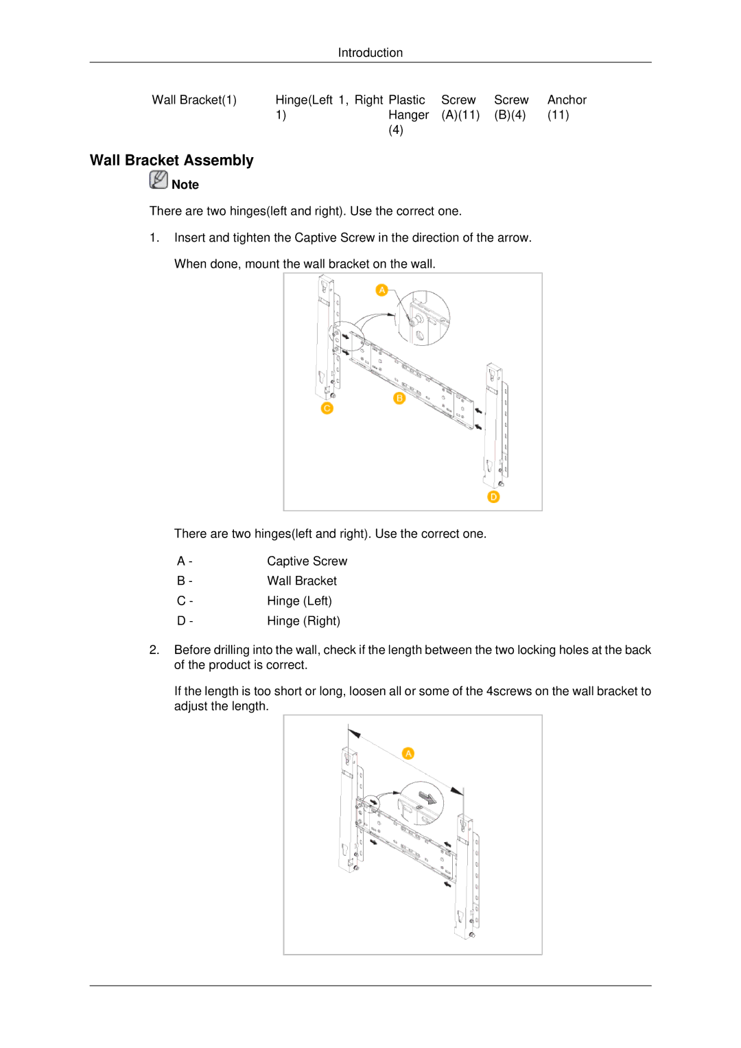 Samsung PH50KLPLBF/XY, PH50KPPLBF/XY, PH50KPPLBF/SM manual Wall Bracket Assembly 