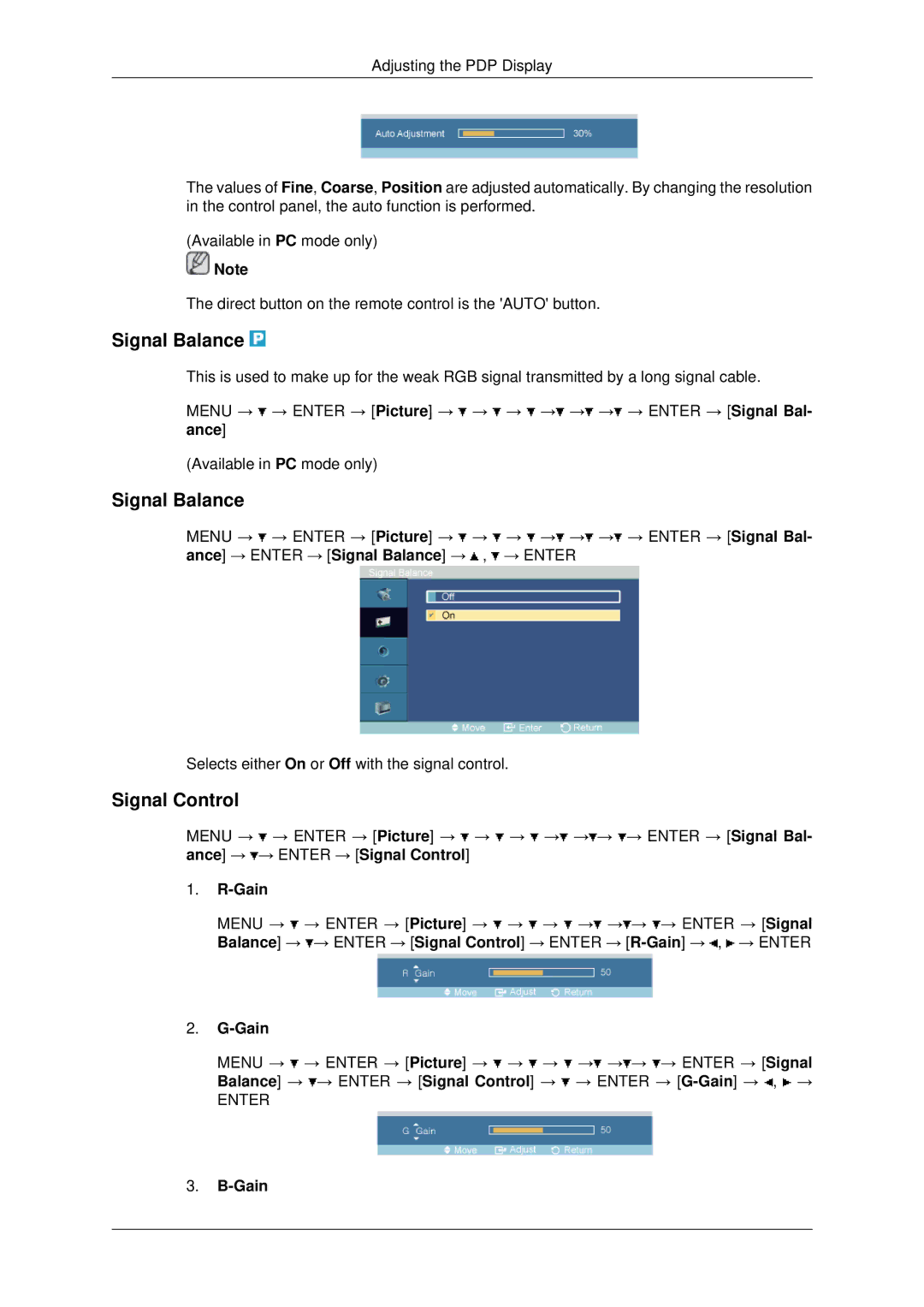 Samsung PH50KLPLBF/XY, PH50KPPLBF/XY, PH50KPPLBF/SM manual Signal Balance, Signal Control, Gain 