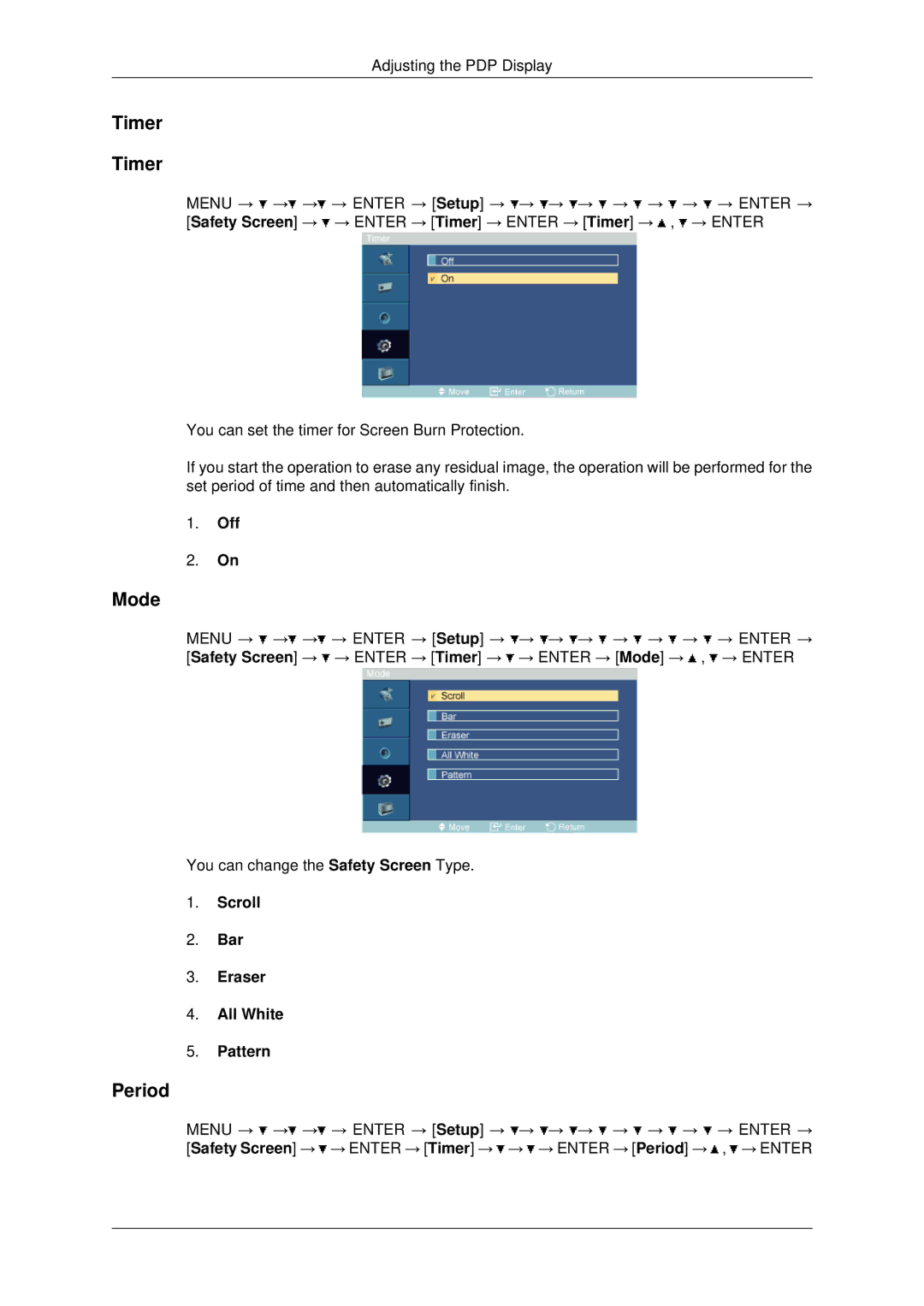 Samsung PH50KPPLBF/XY, PH50KPPLBF/SM, PH50KLPLBF/XY manual Timer, Period, Scroll Bar Eraser All White Pattern 