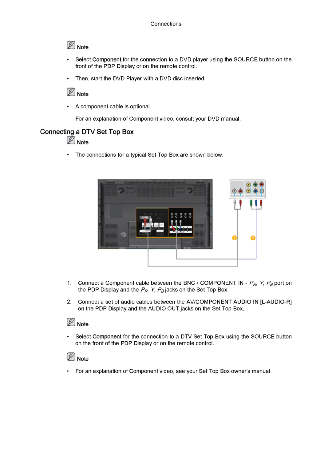 Samsung PH50KLPLBF/XY, PH63KPFLBF/EN, PH50KLFLBC/EN, PH50KPFLBF/EN, PH50KPPLBF/EN, PH63KLFLBC/EN Connecting a DTV Set Top Box 