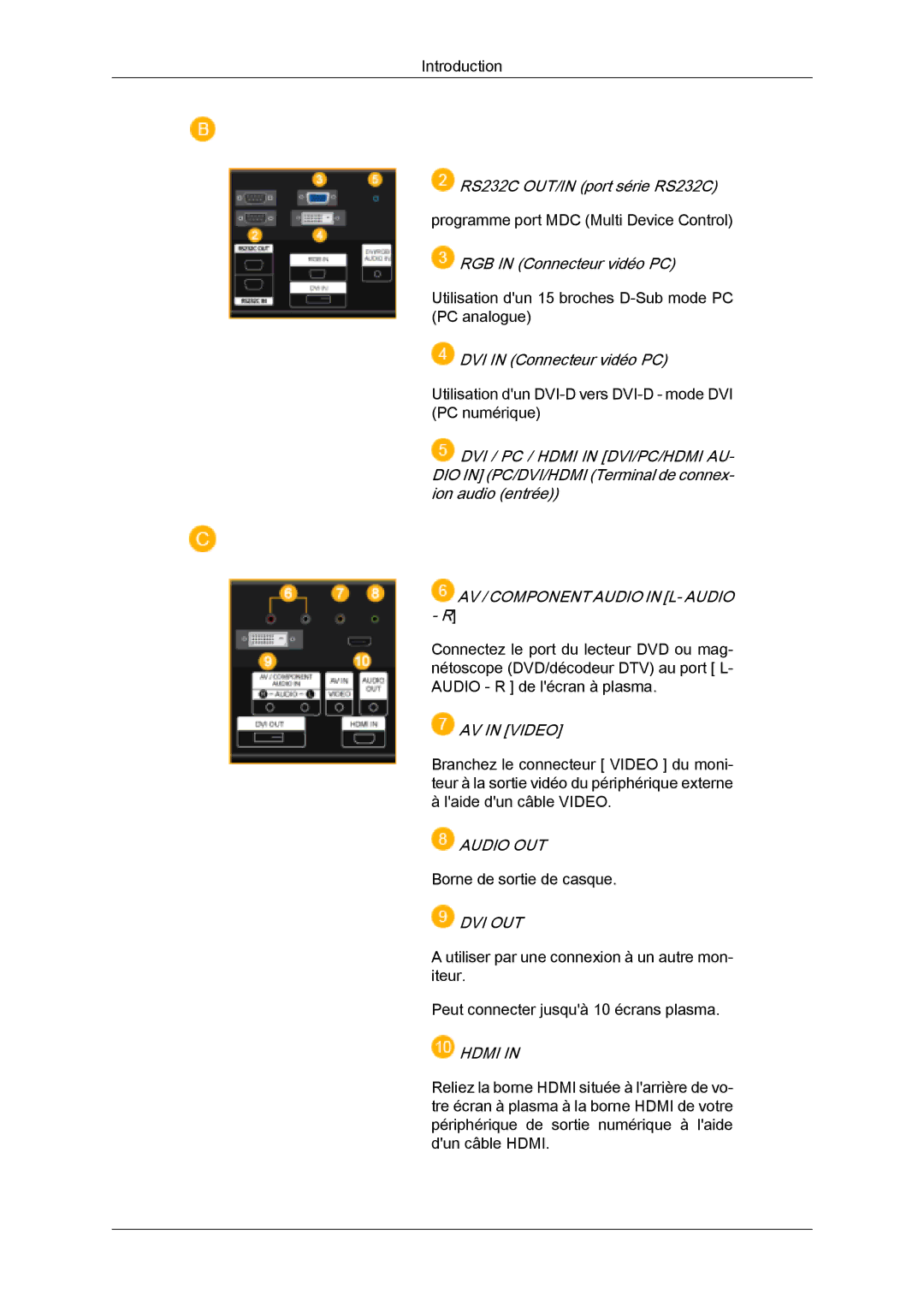 Samsung PH50KLFLBC/EN, PH63KPFLBF/EN manual AV / Component Audio in L- Audio R, AV in Video, Audio OUT, Dvi Out, Hdmi 