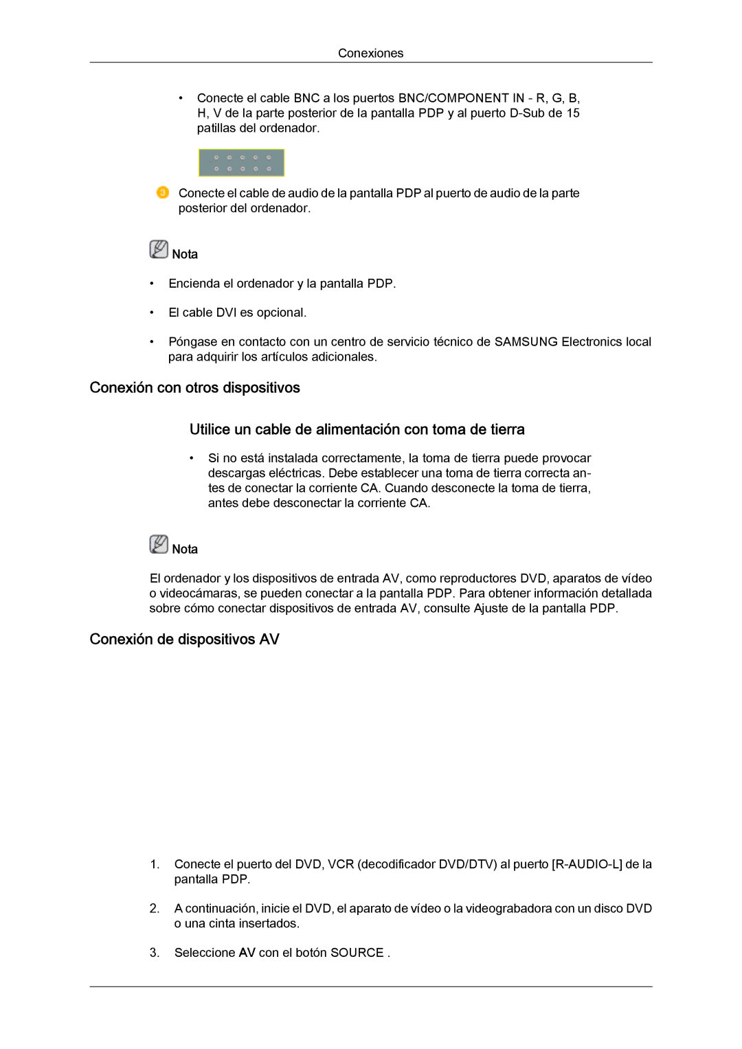 Samsung PH50KLFLBC/EN, PH63KPFLBF/EN, PH50KPFLBF/EN, PH50KPPLBF/EN, PH63KLFLBC/EN, PH63KLFLBC/ZA Conexión de dispositivos AV 