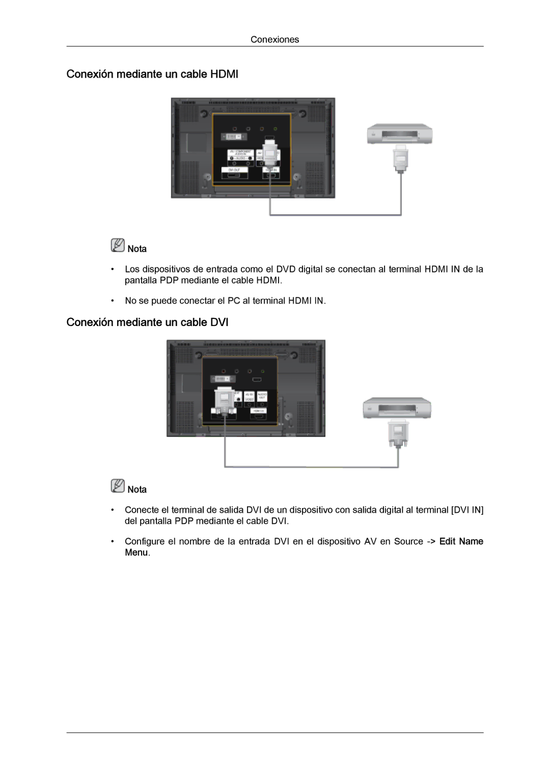 Samsung PH63KLFLBC/EN, PH63KPFLBF/EN, PH50KLFLBC/EN manual Conexión mediante un cable Hdmi, Conexión mediante un cable DVI 