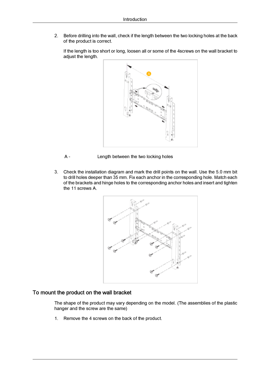 Samsung PH63KPFLBF/EN, PH50KPFLBF/EN, PH50KPPLBF/EN, PH50KPFLBF/XY, PH50KPPLBF/XY To mount the product on the wall bracket 