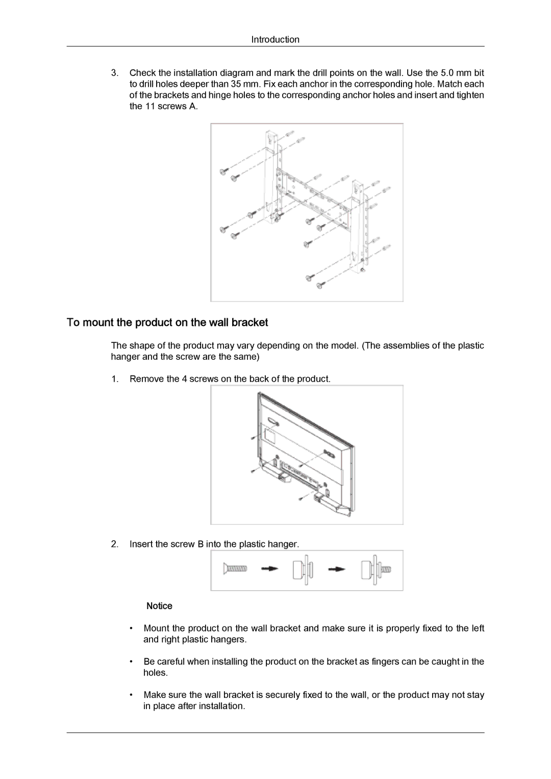 Samsung PH63KPFLBF/XY, PH63KPFLBF/EN, PH50KPFLBF/EN, PH50KPPLBF/EN, PH50KPFLBF/XY To mount the product on the wall bracket 