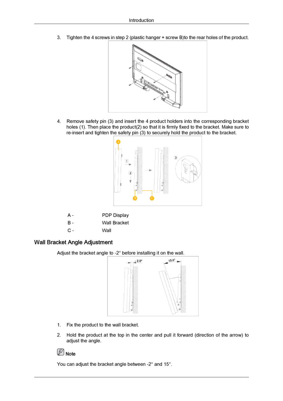 Samsung PH50KLPLBF/XY, PH63KPFLBF/EN, PH50KPFLBF/EN, PH50KPPLBF/EN, PH50KPFLBF/XY, PH50KPPLBF/XY Wall Bracket Angle Adjustment 