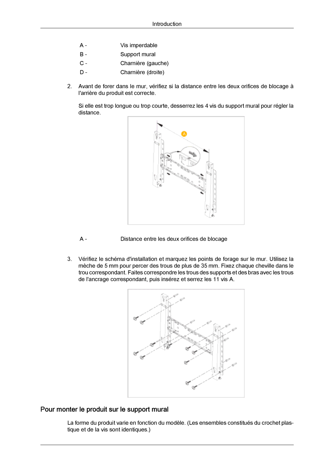 Samsung PH50KPFLBF/EN, PH63KPFLBF/EN, PH50KPPLBF/EN manual Pour monter le produit sur le support mural 