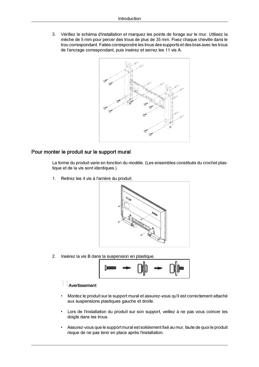 Samsung PH63KPFLBF/EN, PH50KPFLBF/EN, PH50KPPLBF/EN manual Pour monter le produit sur le support mural 