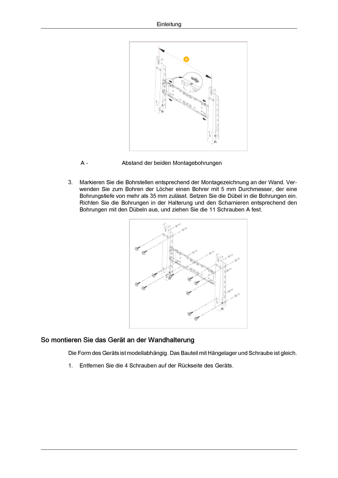 Samsung PH50KPPLBF/EN, PH63KPFLBF/EN, PH50KPFLBF/EN manual So montieren Sie das Gerät an der Wandhalterung 