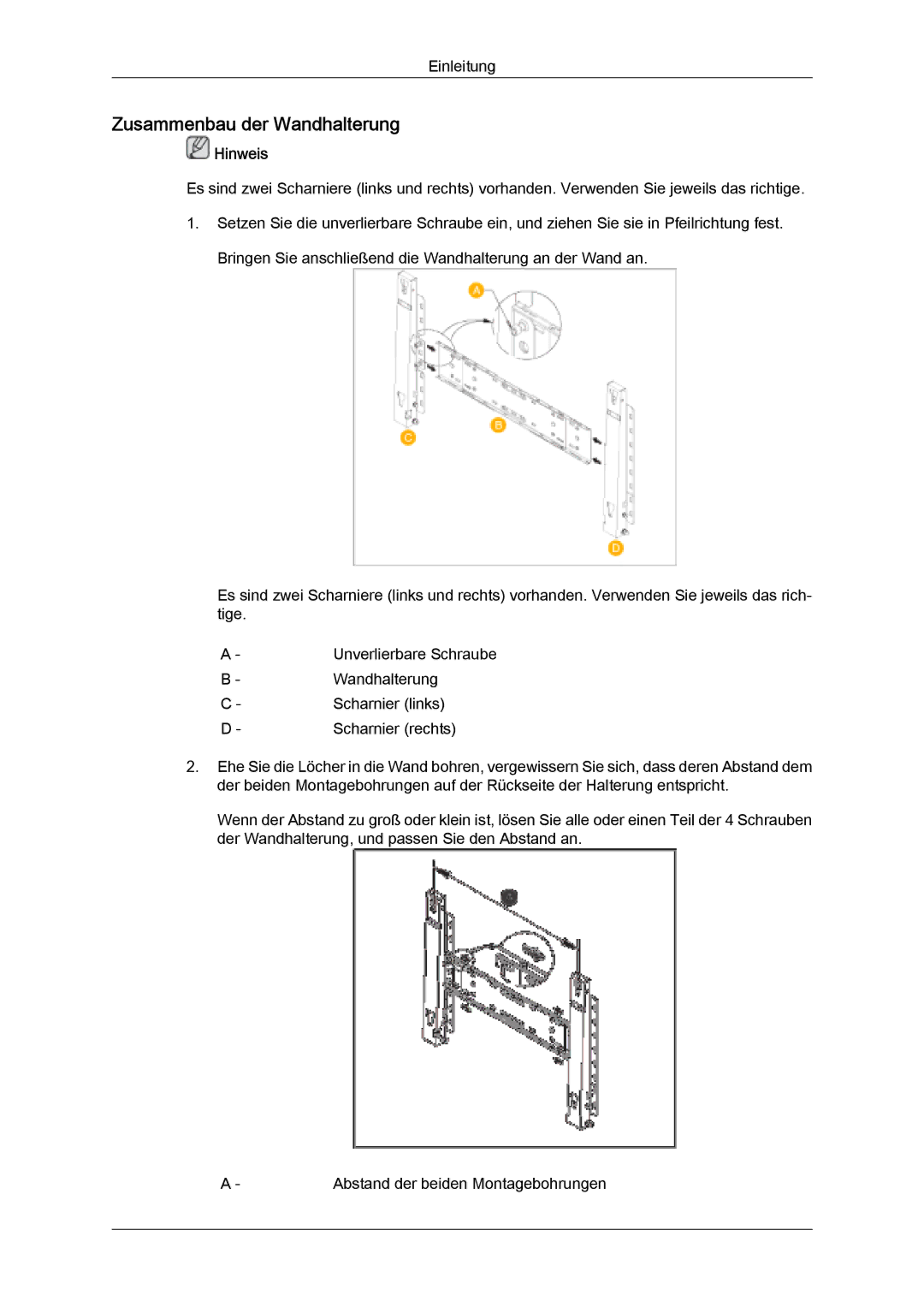 Samsung PH63KPFLBF/EN, PH50KPFLBF/EN, PH50KPPLBF/EN manual Zusammenbau der Wandhalterung 