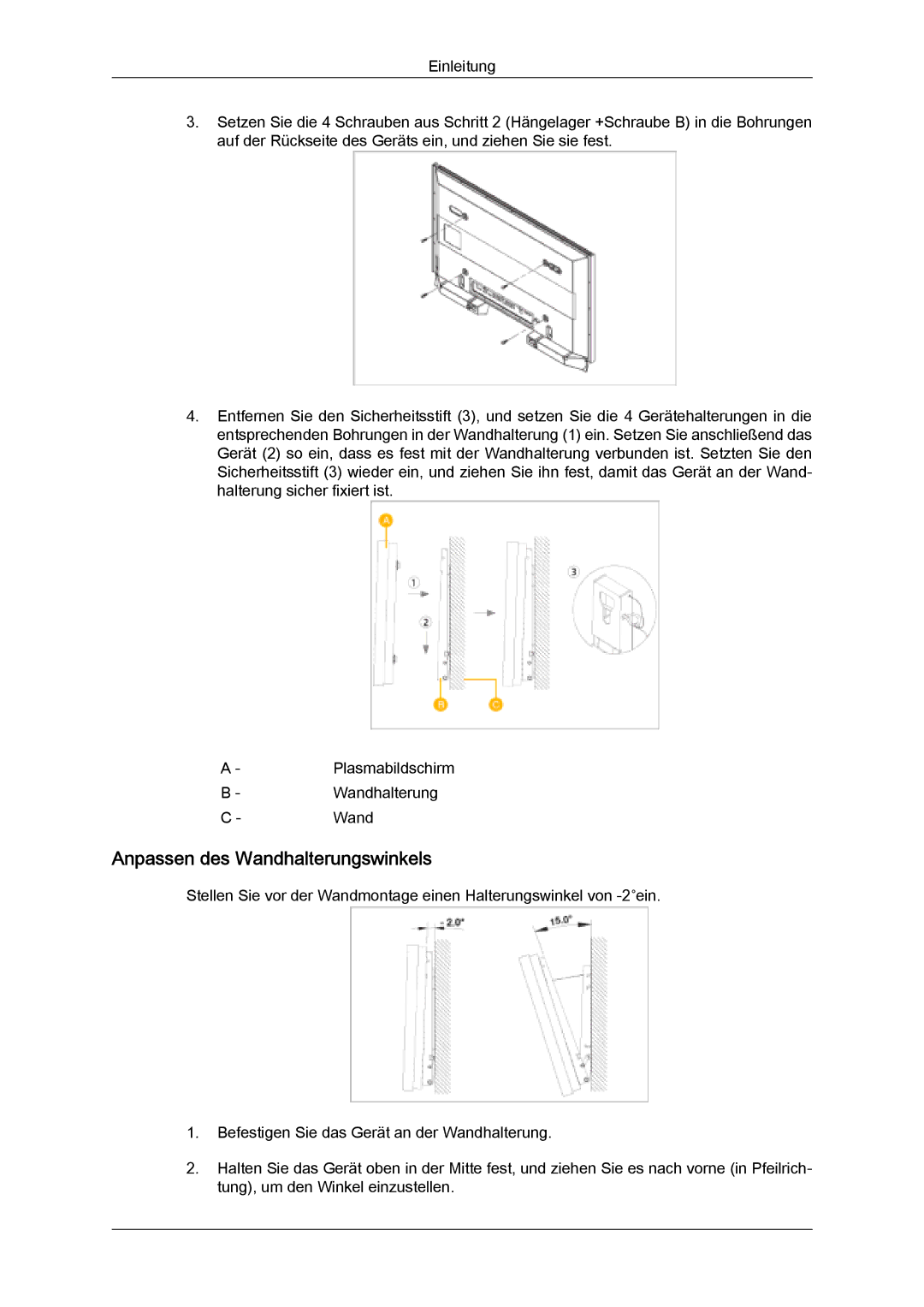 Samsung PH50KPPLBF/EN, PH63KPFLBF/EN, PH50KPFLBF/EN manual Anpassen des Wandhalterungswinkels 