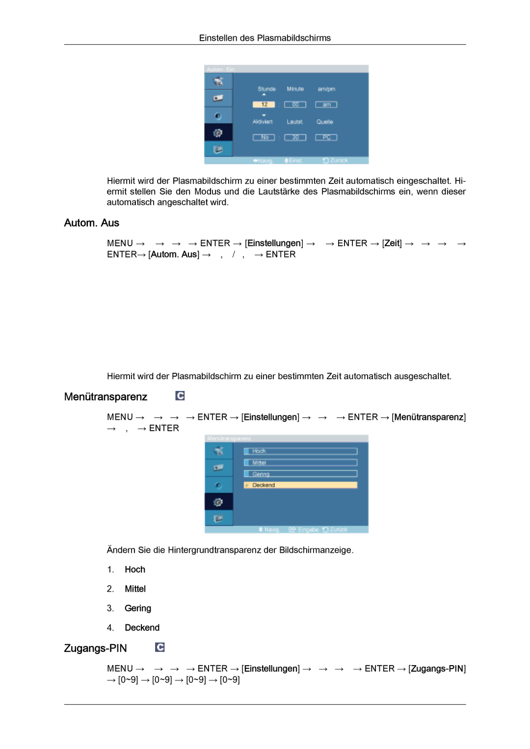 Samsung PH50KPPLBF/EN, PH63KPFLBF/EN, PH50KPFLBF/EN Autom. Aus, Menütransparenz, Zugangs-PIN, Hoch Mittel Gering Deckend 