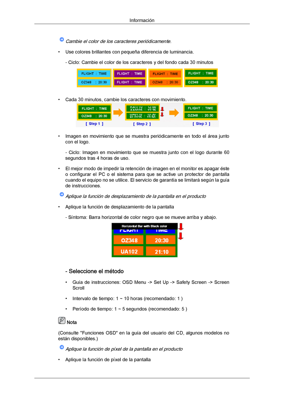 Samsung PH50KPPLBF/EN, PH63KPFLBF/EN, PH50KPFLBF/EN Seleccione el método, Cambie el color de los caracteres periódicamente 