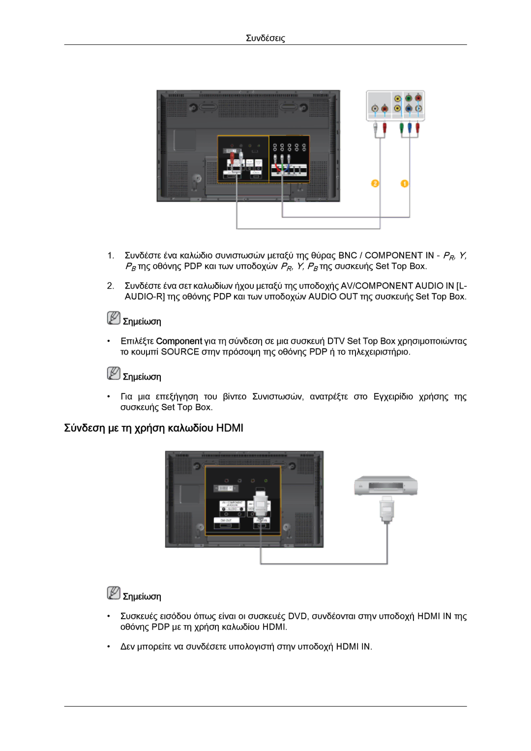 Samsung PH50KPPLBF/EN, PH63KPFLBF/EN, PH50KPFLBF/EN manual Σύνδεση με τη χρήση καλωδίου Hdmi 