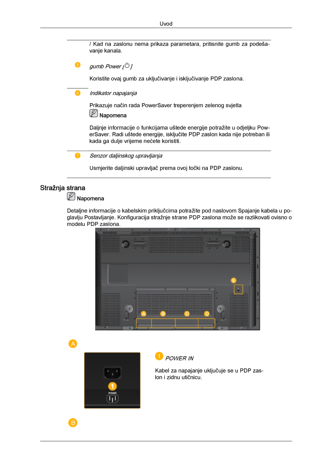 Samsung PH63KPFLBF/EN, PH50KPFLBF/EN, PH50KPPLBF/EN manual Stražnja strana, Power 