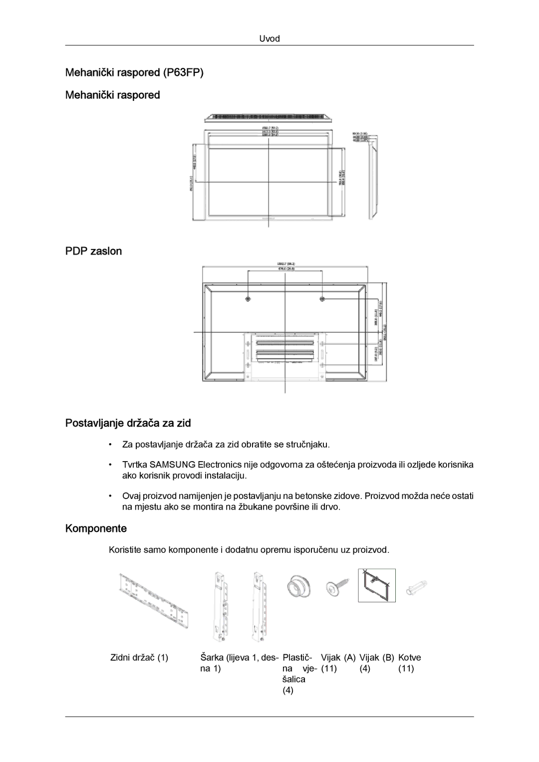 Samsung PH63KPFLBF/EN, PH50KPFLBF/EN, PH50KPPLBF/EN manual Komponente 