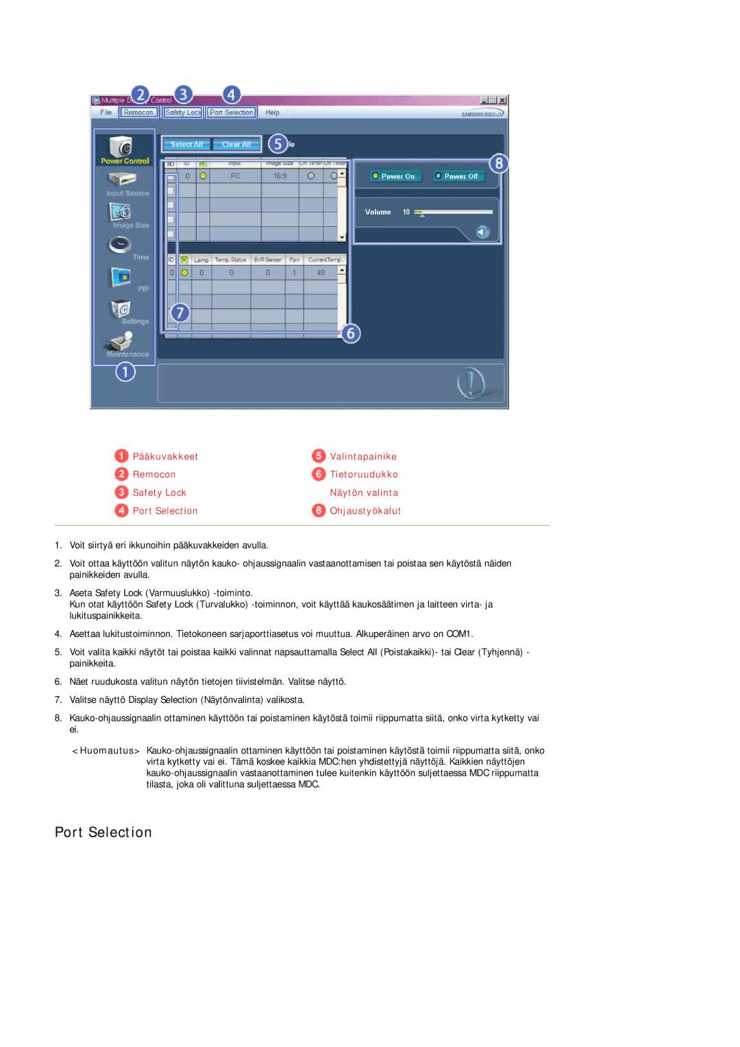 Samsung PH50KPFLBF/EN, PH63KPFLBF/EN manual Port Selection 