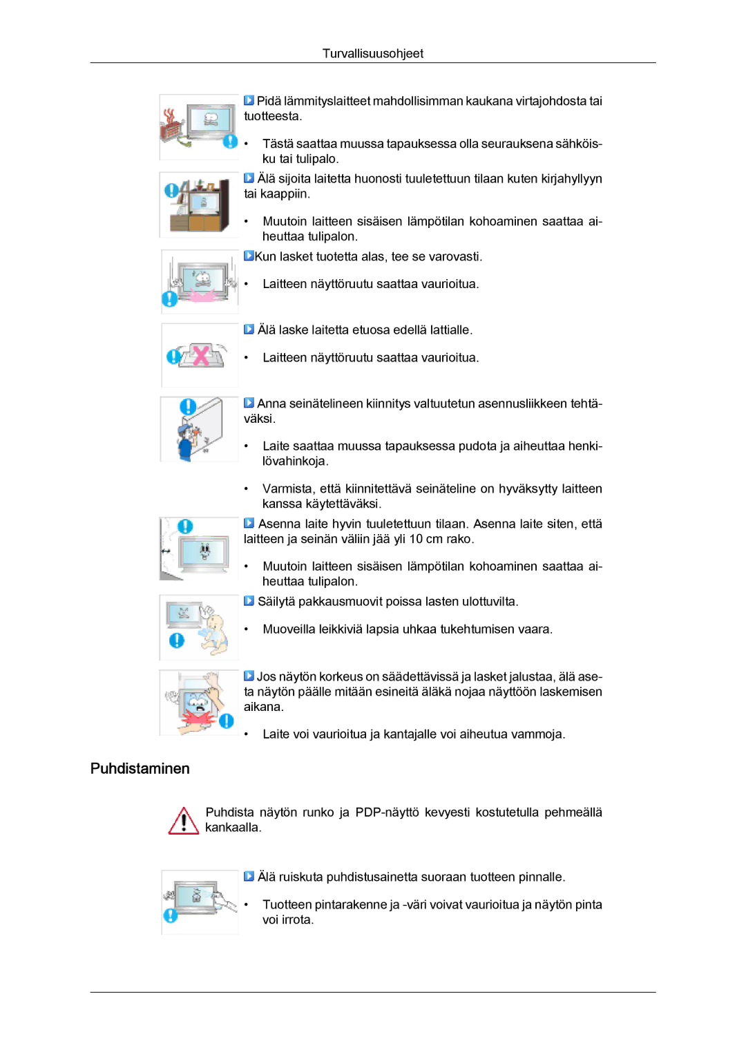 Samsung PH63KPFLBF/EN, PH50KPFLBF/EN manual Puhdistaminen 