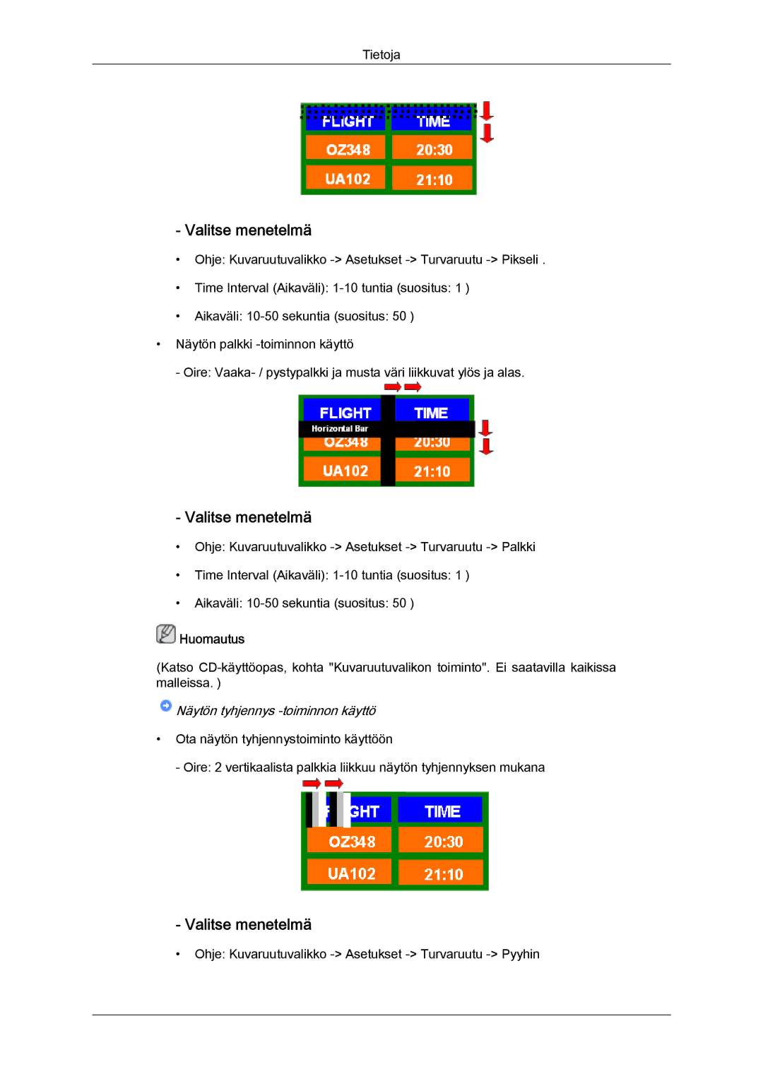 Samsung PH50KPFLBF/EN, PH63KPFLBF/EN manual Näytön tyhjennys -toiminnon käyttö 