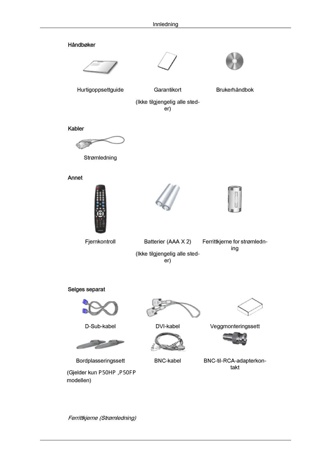 Samsung PH63KPFLBF/EN, PH50KPFLBF/EN manual Håndbøker, Kabler, Annet, Selges separat 