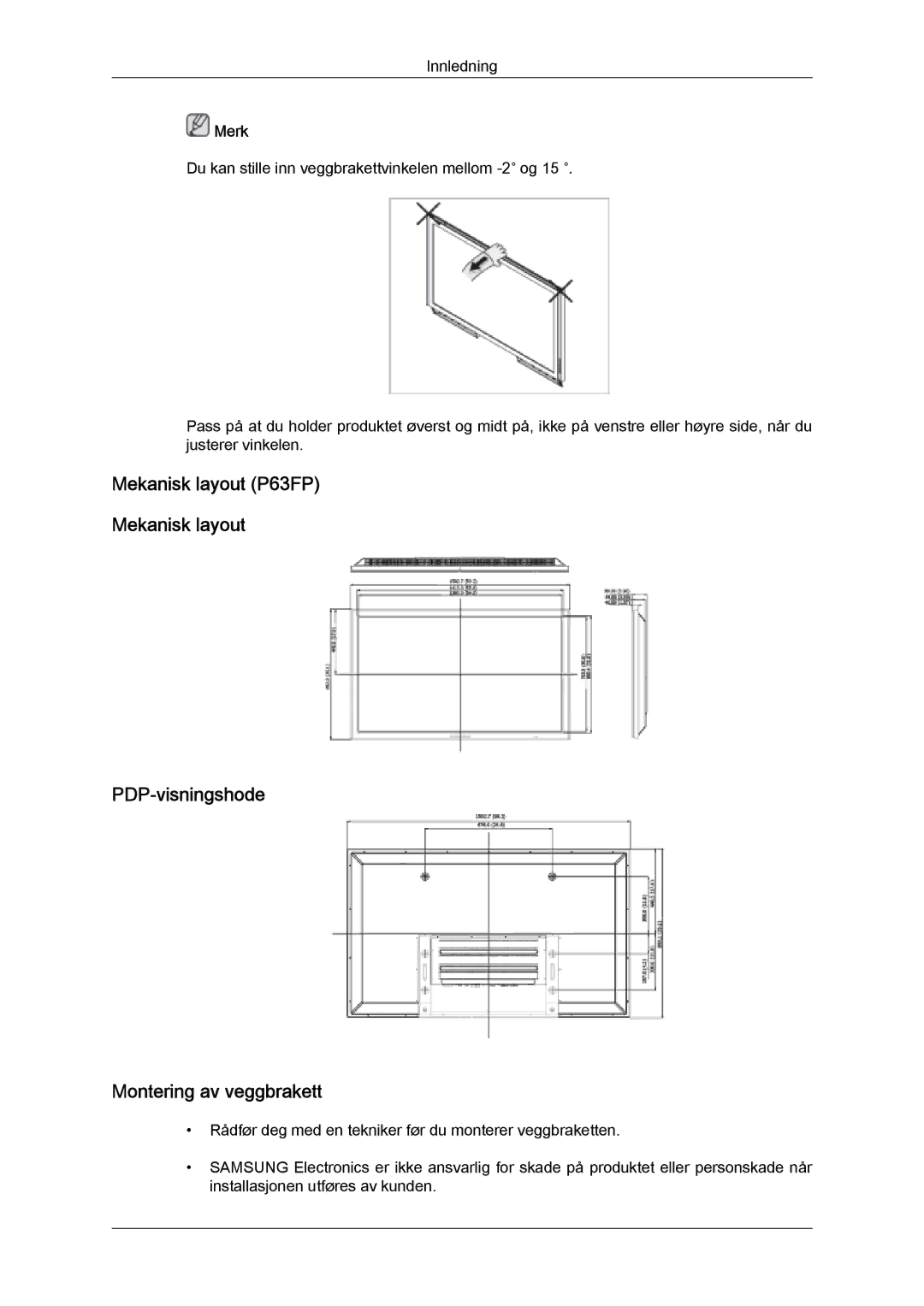 Samsung PH50KPFLBF/EN, PH63KPFLBF/EN manual Innledning 