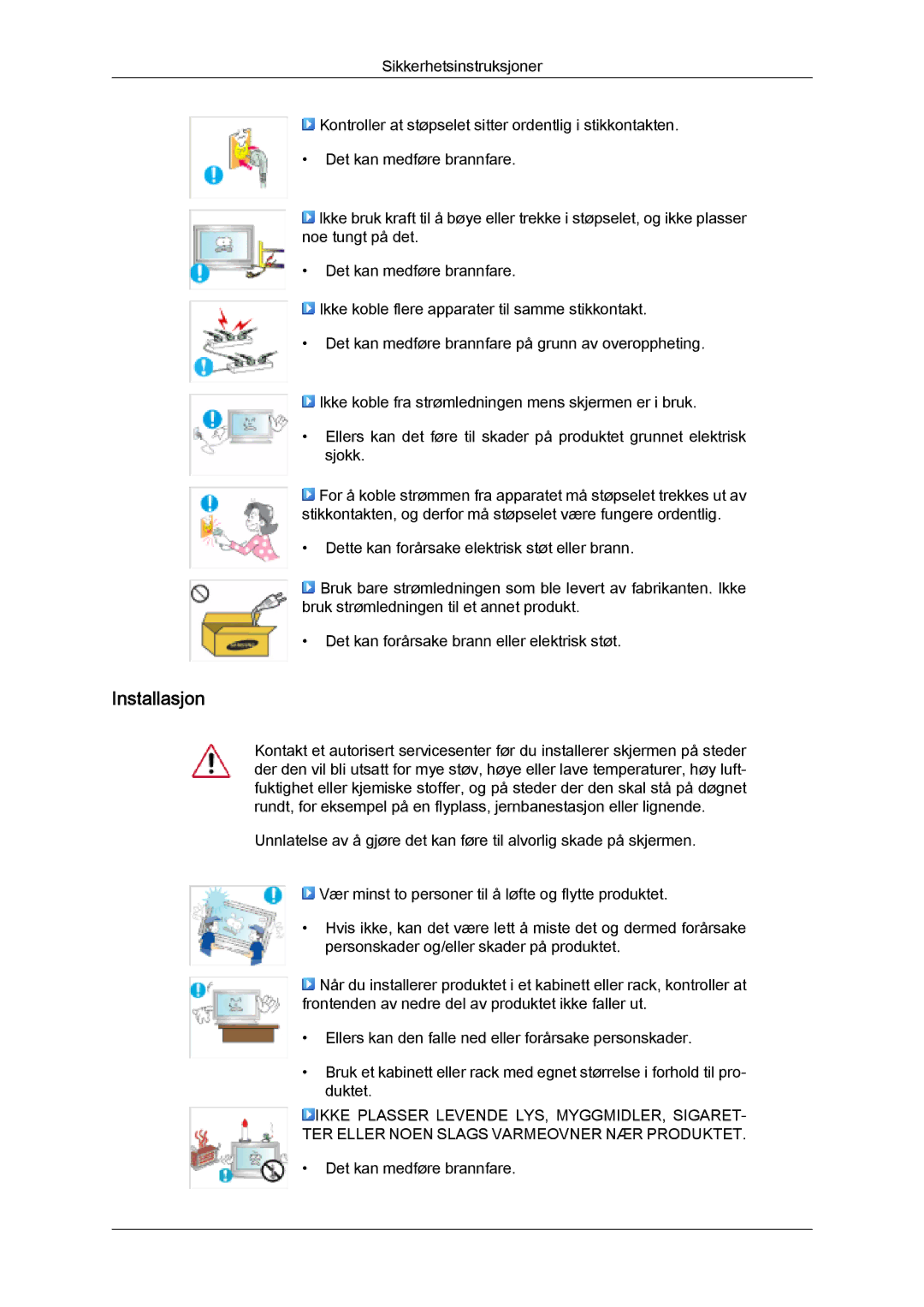 Samsung PH50KPFLBF/EN, PH63KPFLBF/EN manual Installasjon 