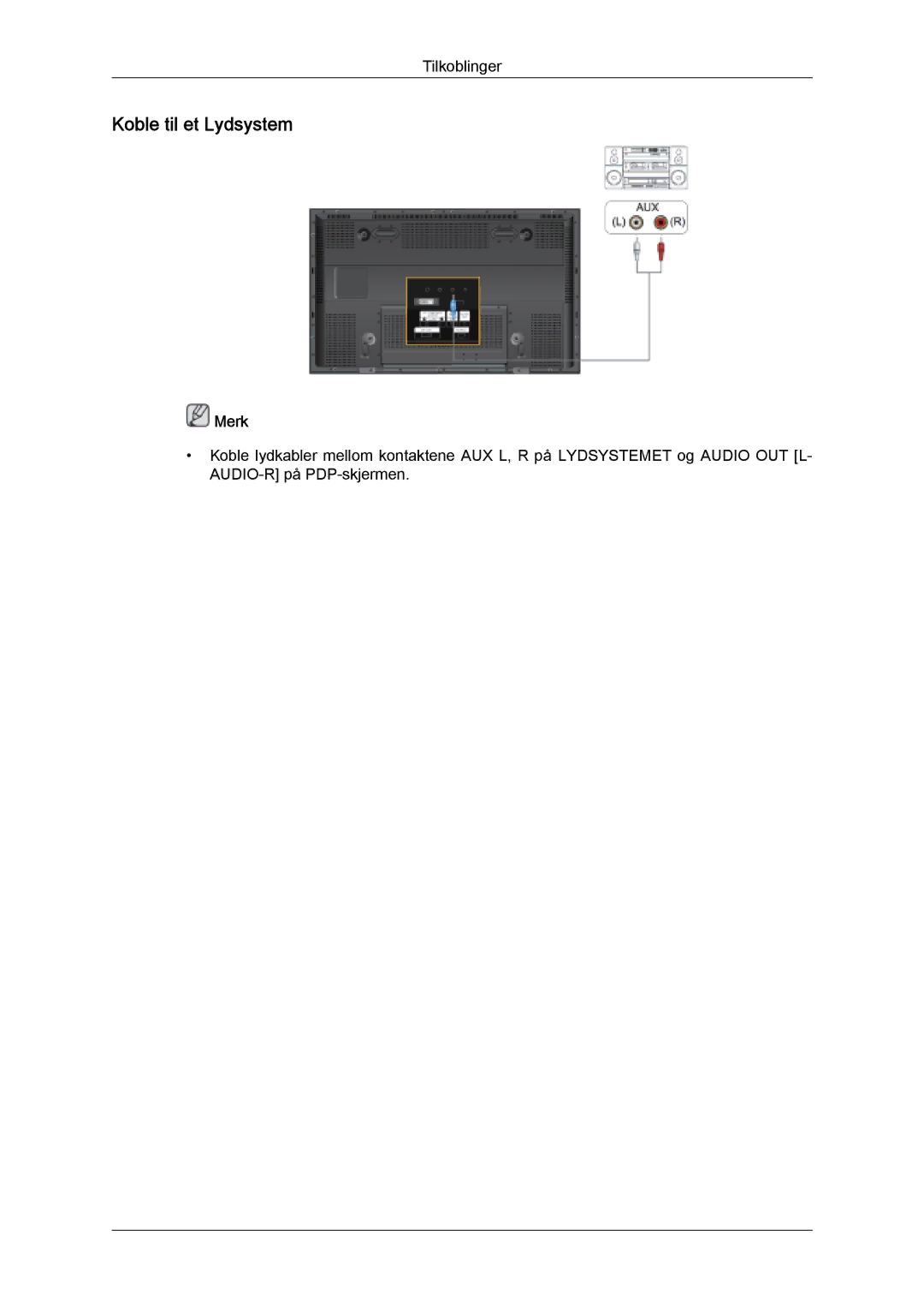 Samsung PH50KPFLBF/EN, PH63KPFLBF/EN manual Koble til et Lydsystem 