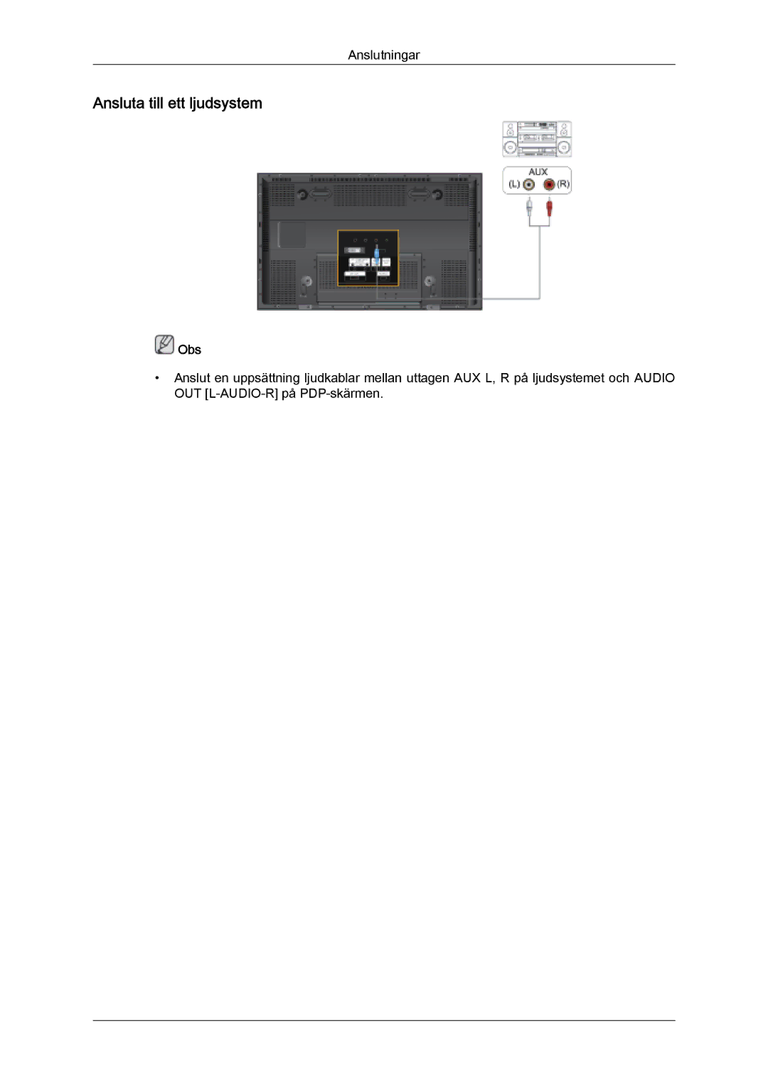 Samsung PH63KPFLBF/EN, PH50KPFLBF/EN manual Ansluta till ett ljudsystem 