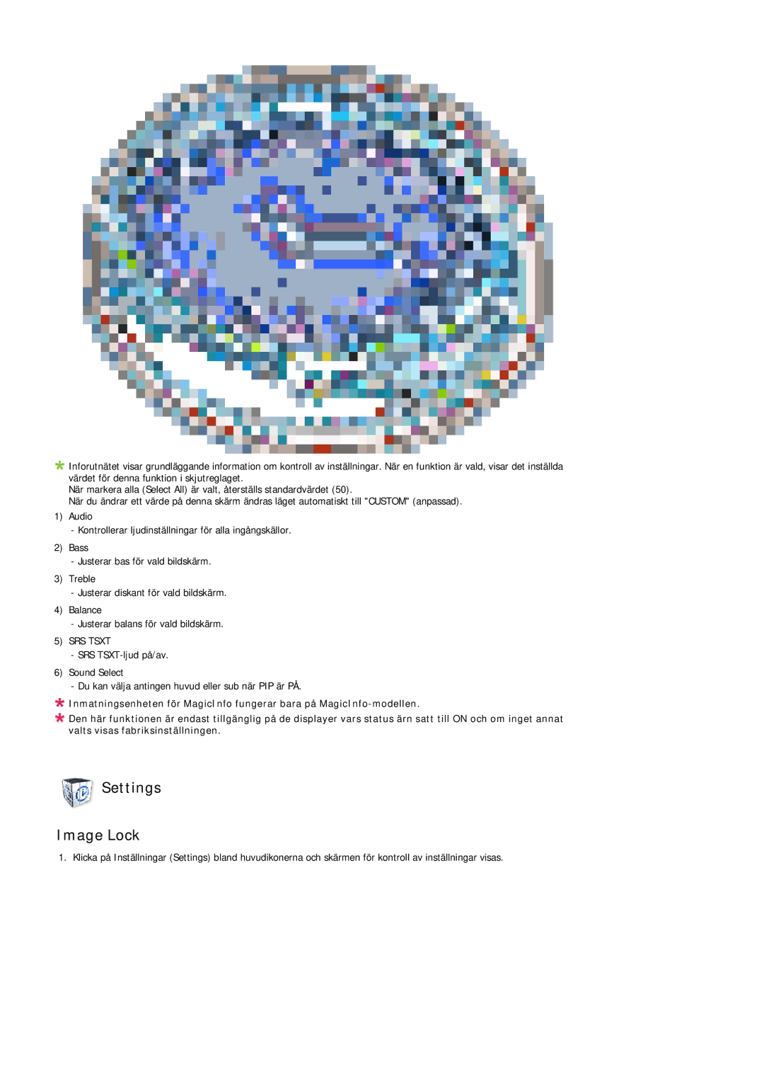 Samsung PH63KPFLBF/EN, PH50KPFLBF/EN manual Settings Image Lock 