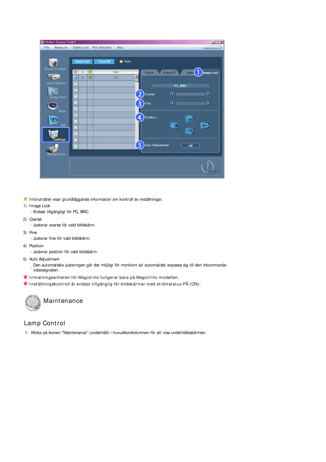 Samsung PH50KPFLBF/EN, PH63KPFLBF/EN manual Maintenance Lamp Control 