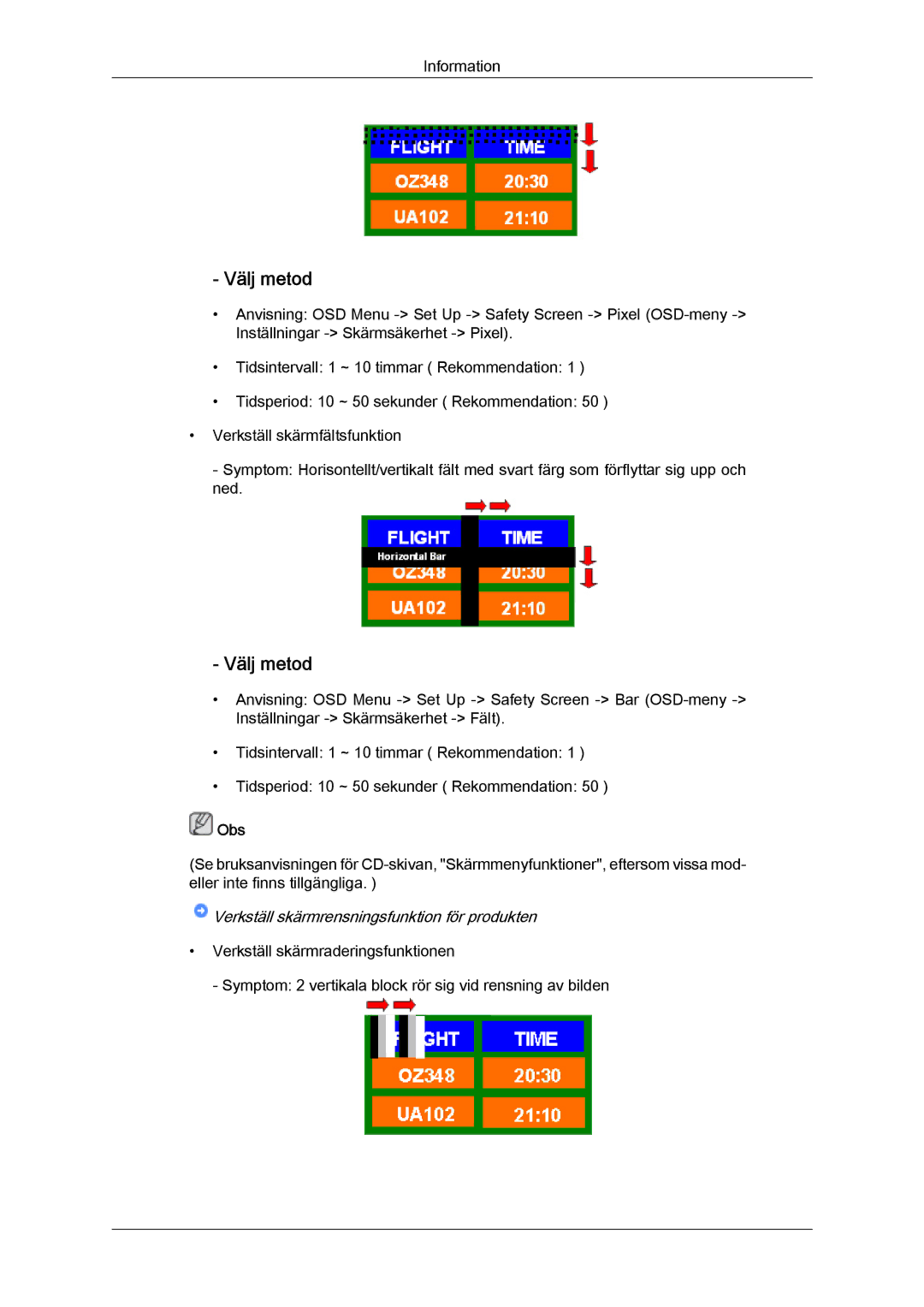 Samsung PH50KPFLBF/EN, PH63KPFLBF/EN manual Verkställ skärmrensningsfunktion för produkten 