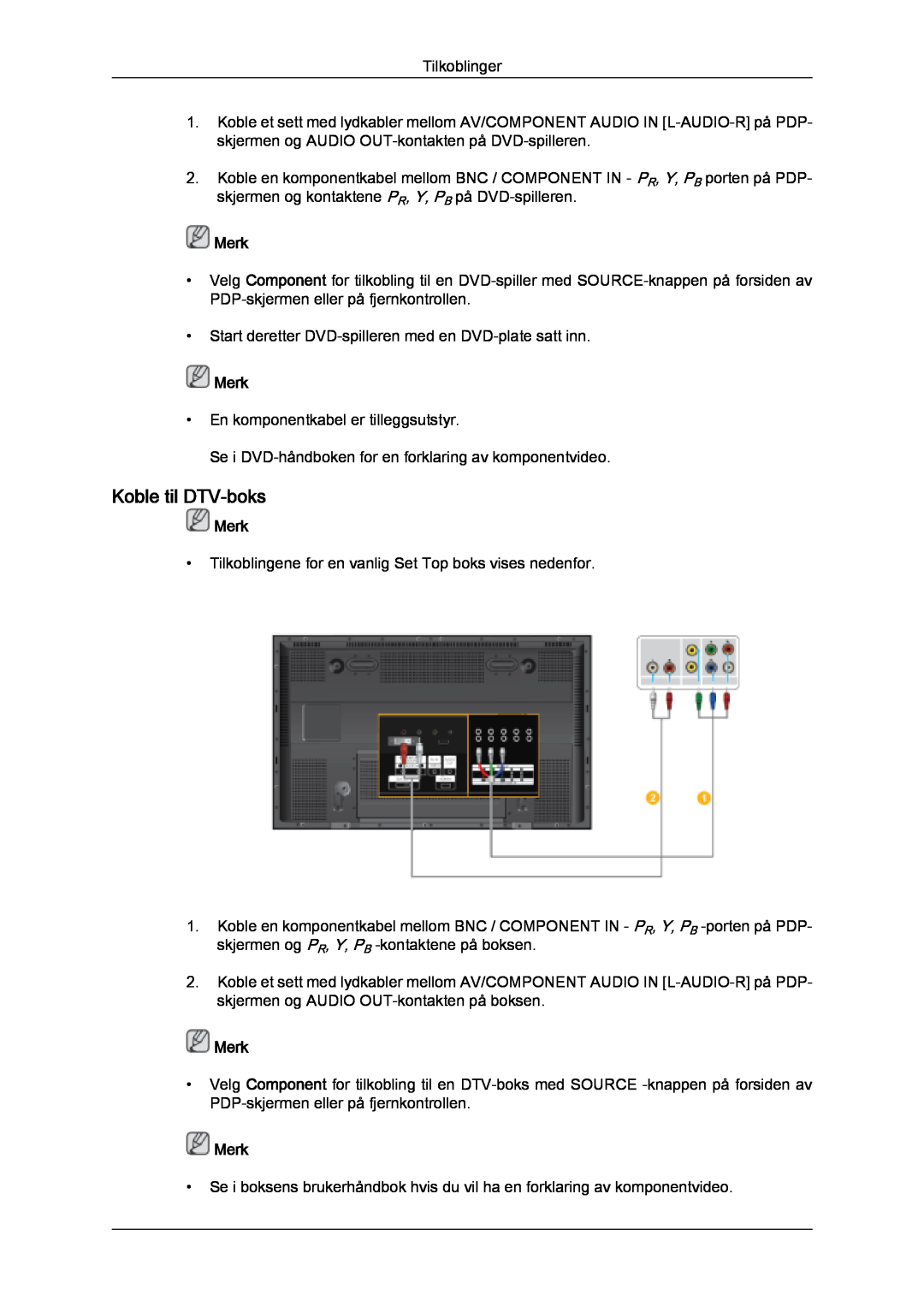 Samsung PH50KPFLBF/EN, PH63KPFLBF/EN manual Koble til DTV-boks, Merk 