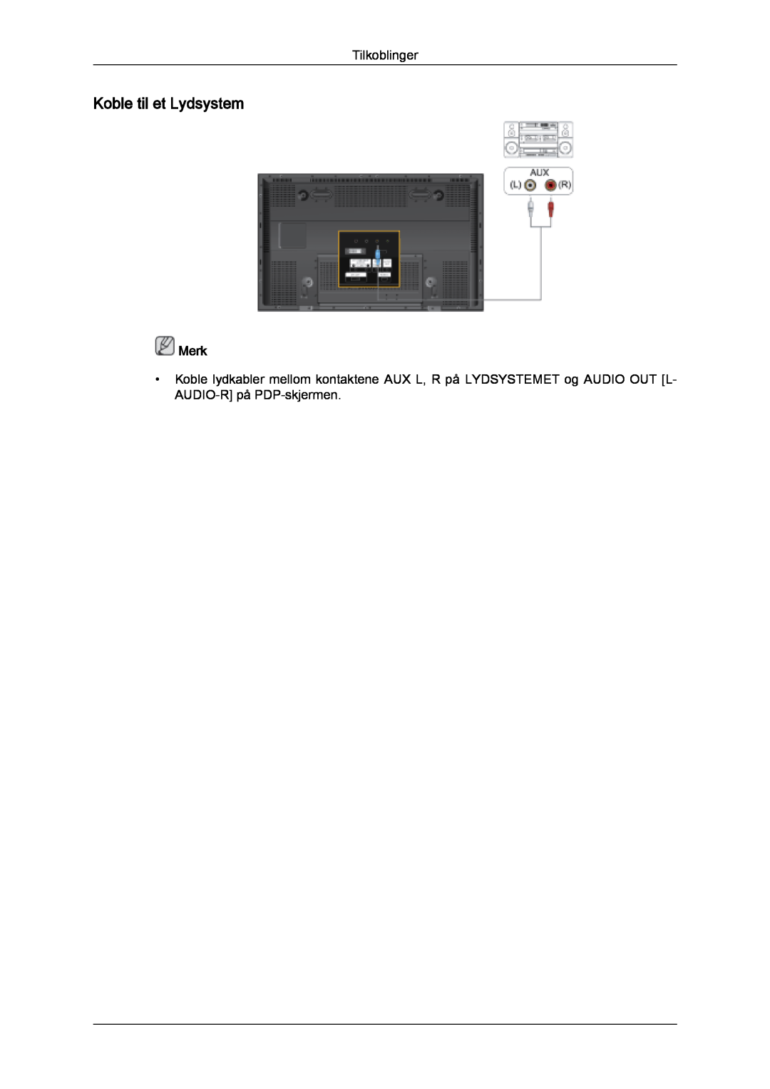 Samsung PH50KPFLBF/EN, PH63KPFLBF/EN manual Koble til et Lydsystem, Merk 
