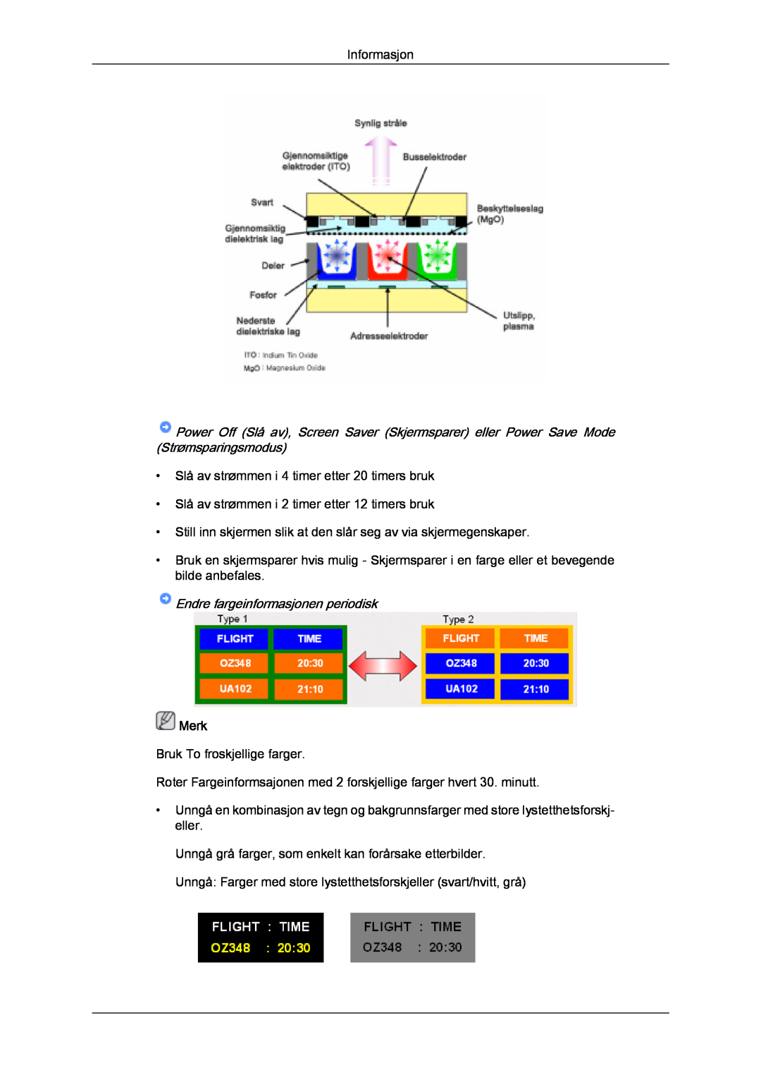 Samsung PH63KPFLBF/EN, PH50KPFLBF/EN manual Endre fargeinformasjonen periodisk, Informasjon, Merk 