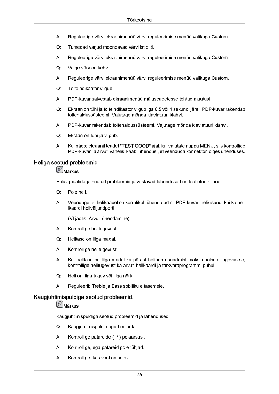 Samsung PH63KPFLBF/EN, PH50KPPLBF/EN manual Heliga seotud probleemid, Kaugjuhtimispuldiga seotud probleemid 