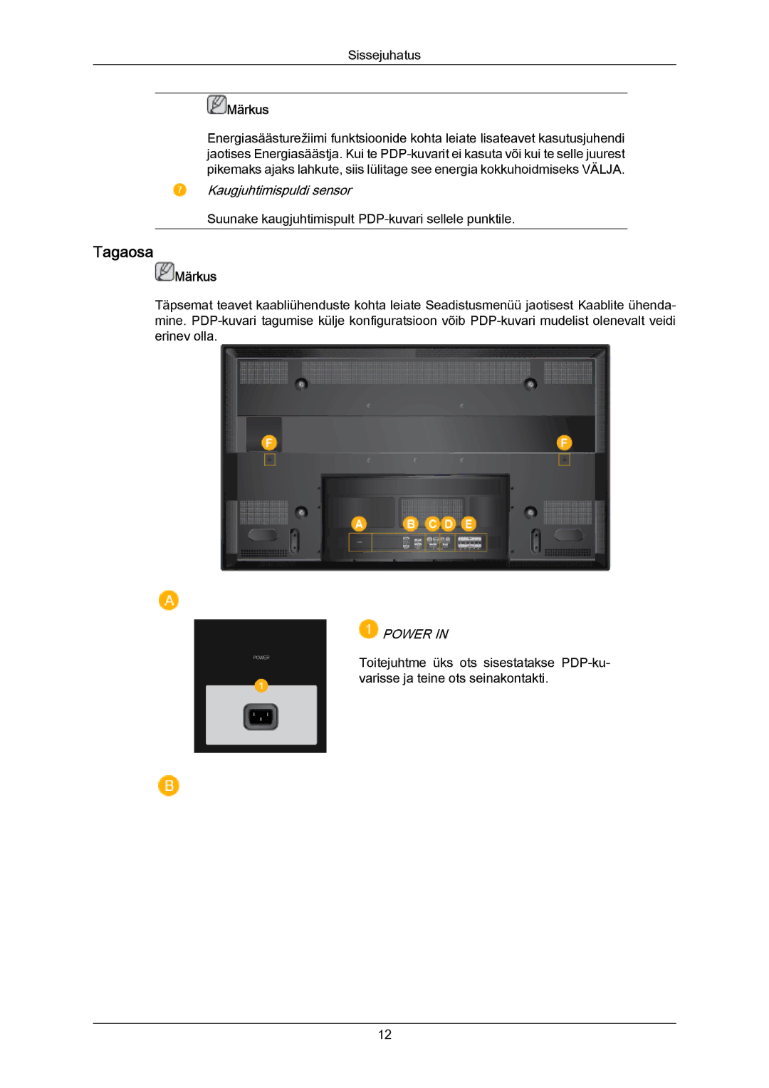 Samsung PH50KPPLBF/EN, PH63KPFLBF/EN manual Tagaosa, Power 