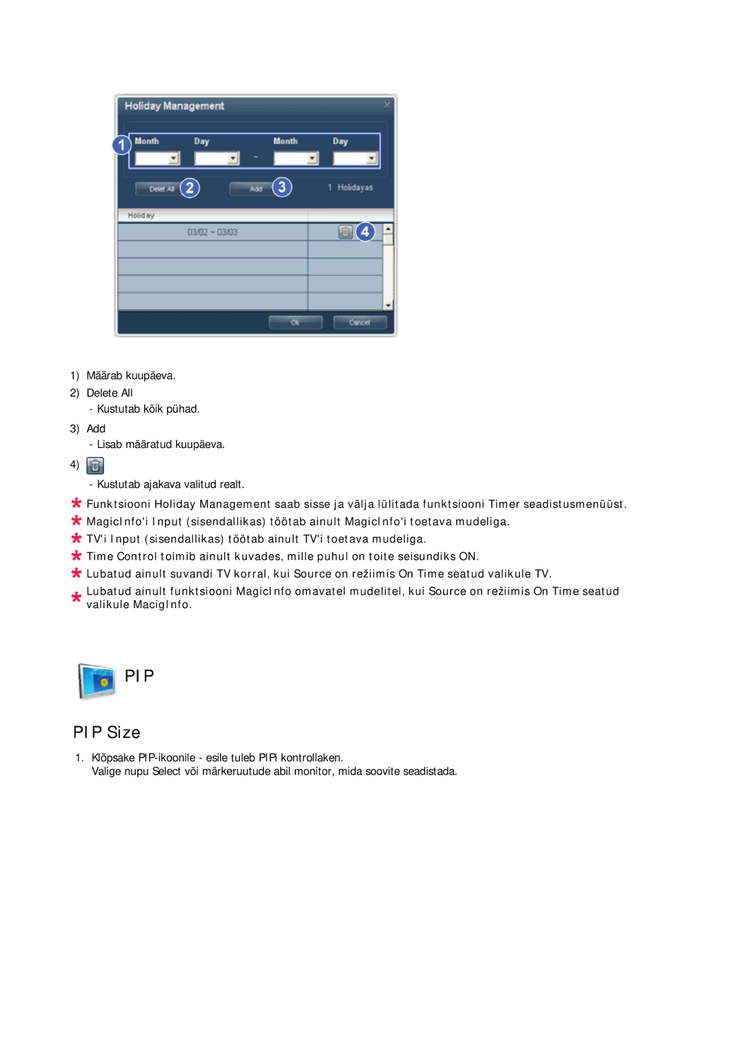 Samsung PH63KPFLBF/EN, PH50KPPLBF/EN manual Pip, PIP Size 