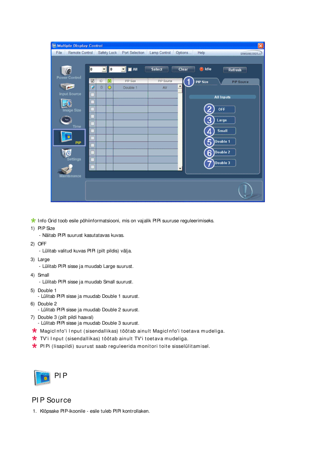 Samsung PH50KPPLBF/EN, PH63KPFLBF/EN manual PIP Source 