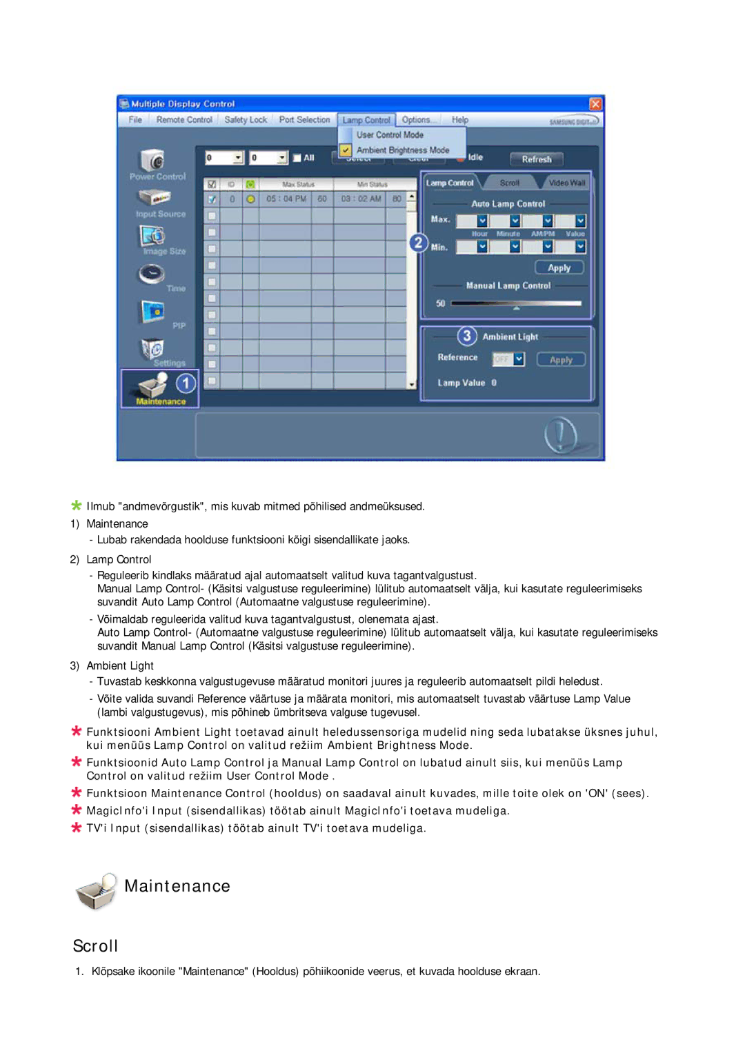 Samsung PH63KPFLBF/EN, PH50KPPLBF/EN manual Maintenance Scroll 