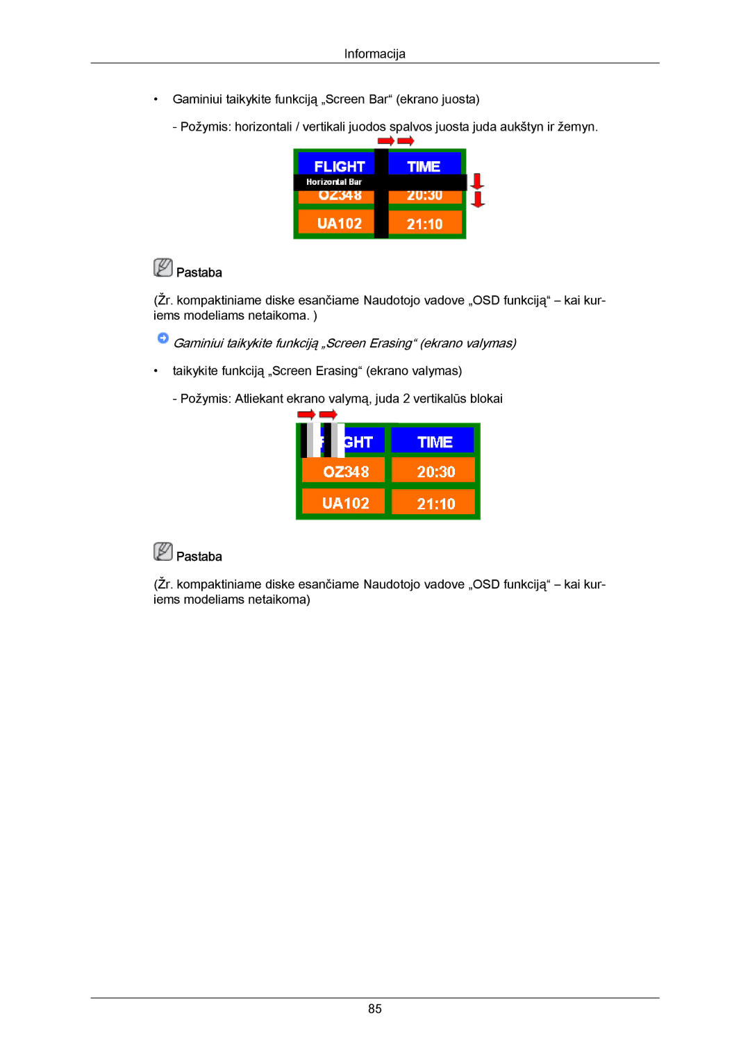 Samsung PH63KPFLBF/EN, PH50KPPLBF/EN manual Gaminiui taikykite funkciją „Screen Erasing ekrano valymas 