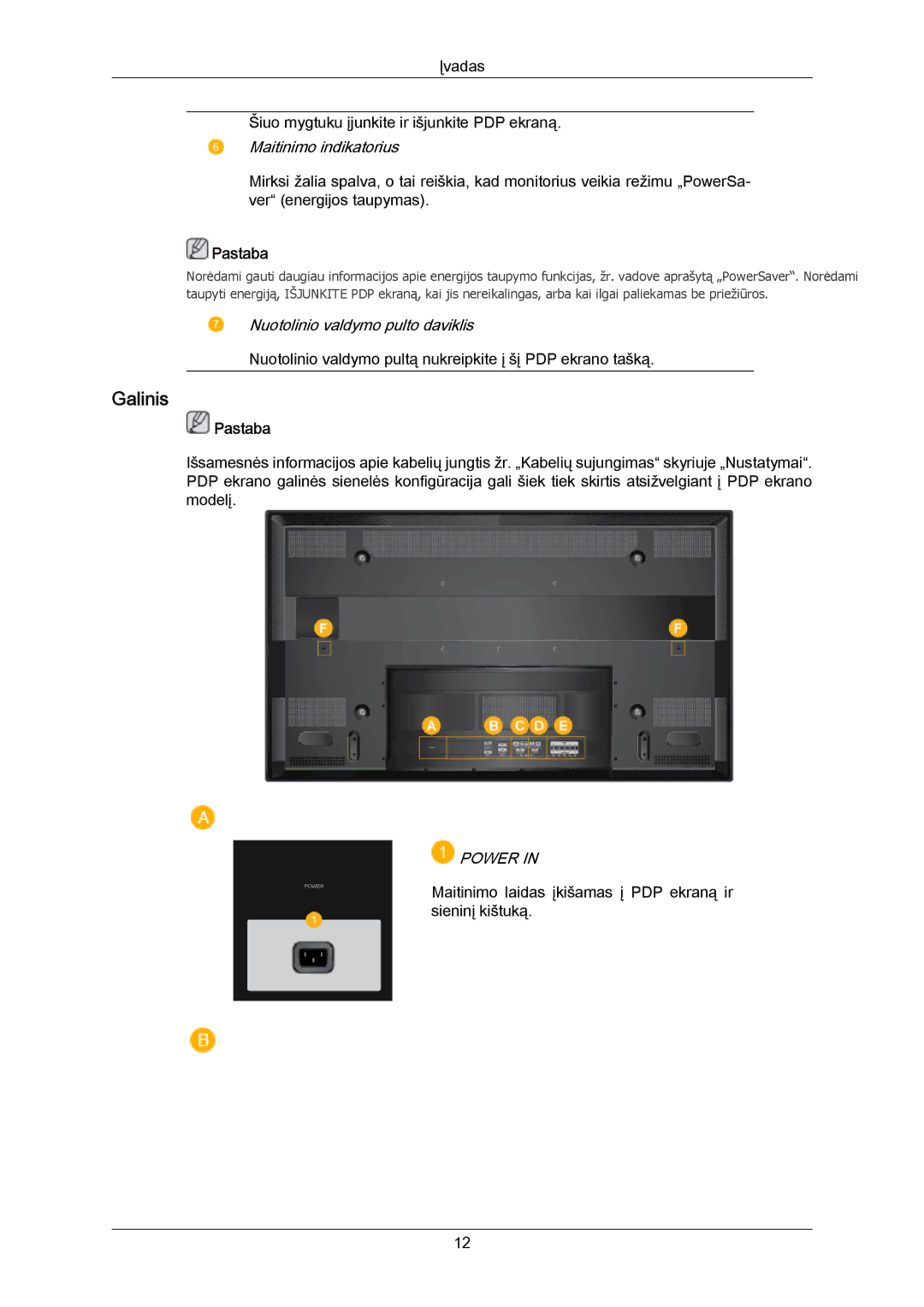 Samsung PH50KPPLBF/EN, PH63KPFLBF/EN manual Galinis, Maitinimo indikatorius 