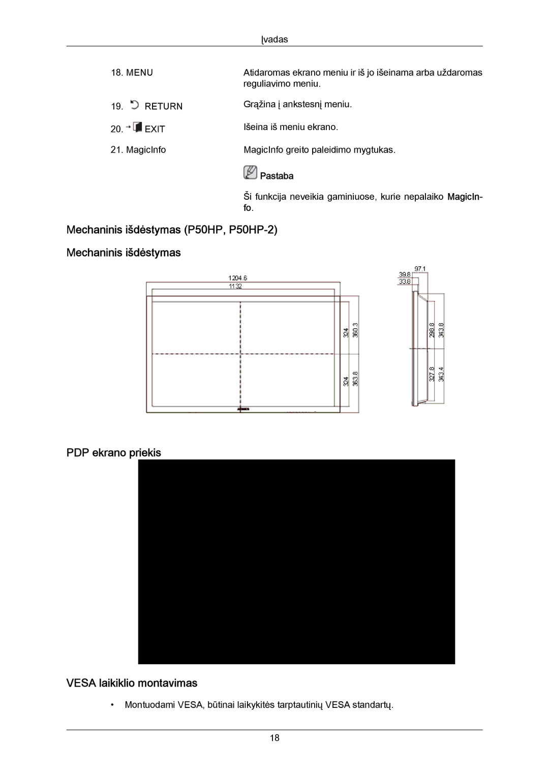 Samsung PH50KPPLBF/EN, PH63KPFLBF/EN manual Įvadas Menu 