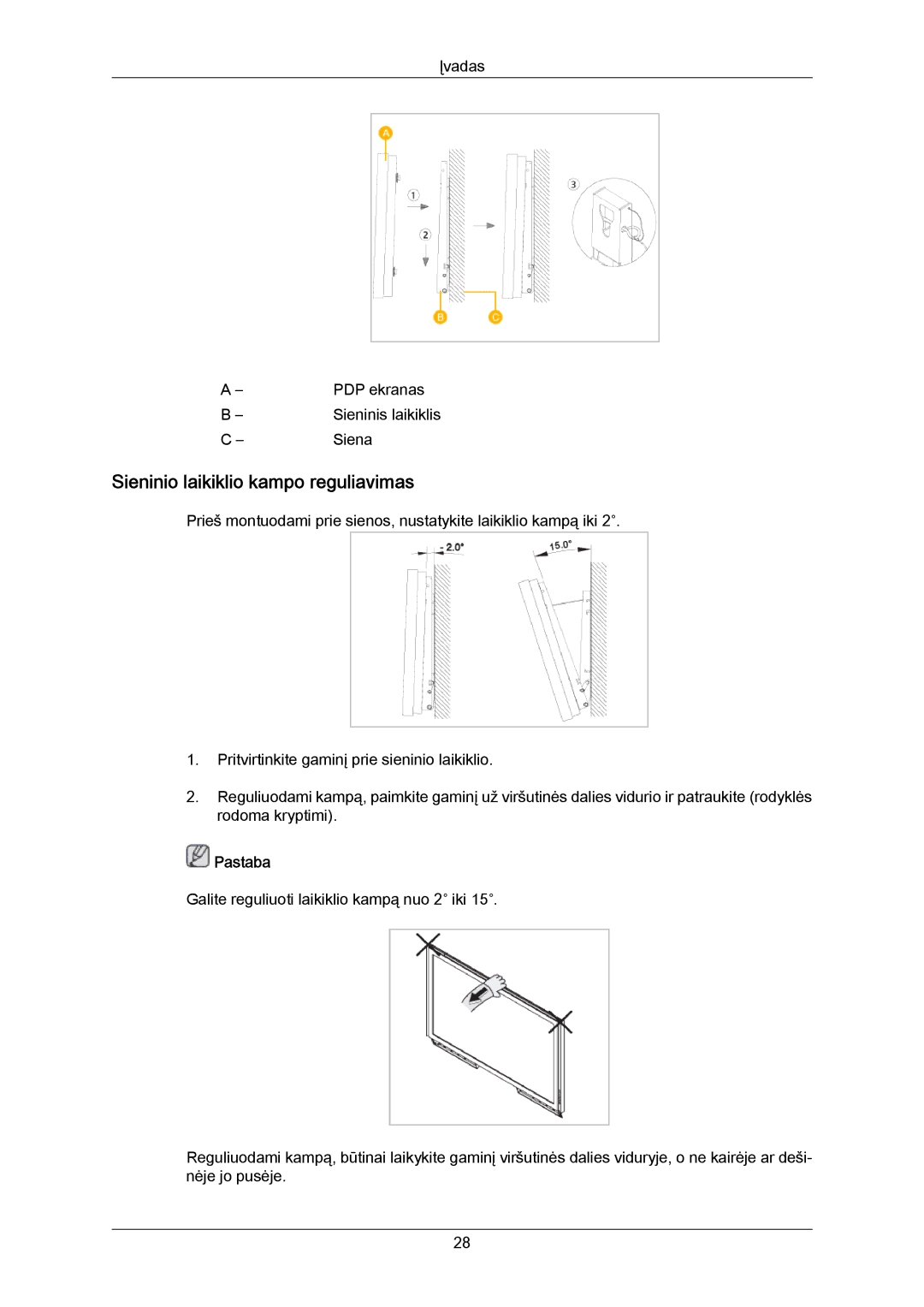 Samsung PH50KPPLBF/EN, PH63KPFLBF/EN manual Įvadas PDP ekranas Sieninis laikiklis Siena 