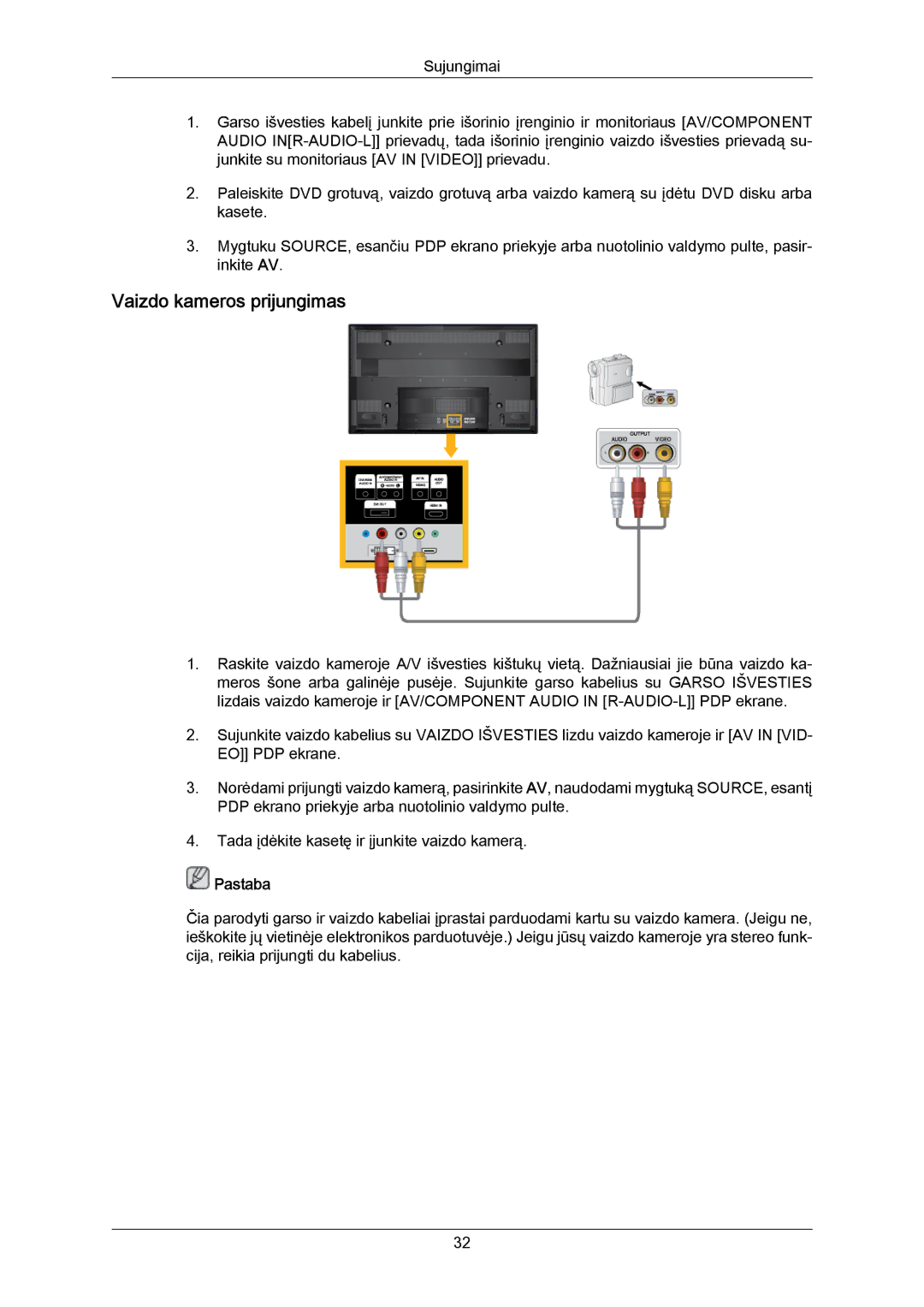 Samsung PH50KPPLBF/EN, PH63KPFLBF/EN manual Vaizdo kameros prijungimas 