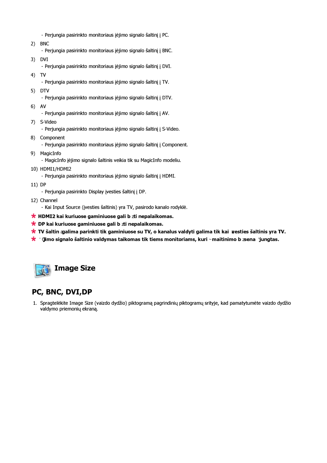 Samsung PH50KPPLBF/EN, PH63KPFLBF/EN manual Image Size, HDMI1/HDMI2 