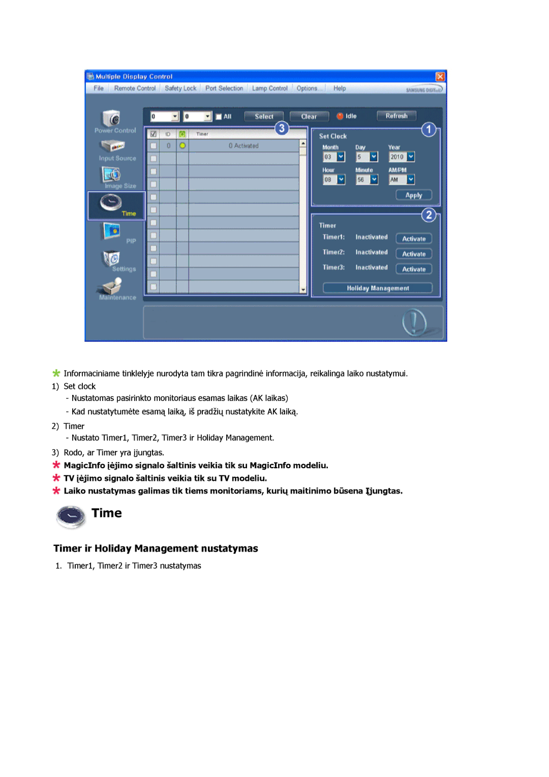 Samsung PH63KPFLBF/EN, PH50KPPLBF/EN manual Timer ir Holiday Management nustatymas 